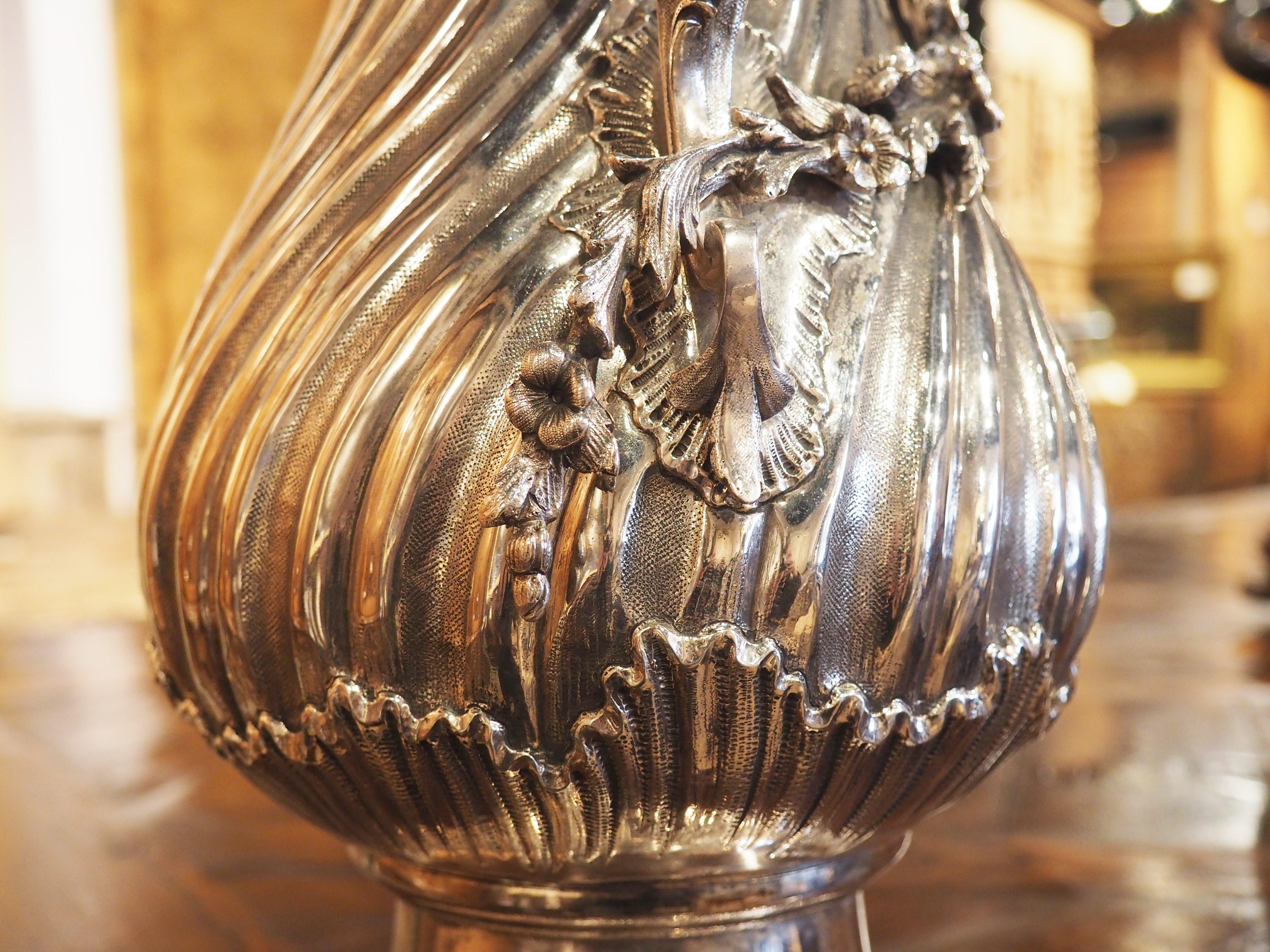 Antique Silvered Bronze Pitcher from France, Circa 1890 For Sale 5