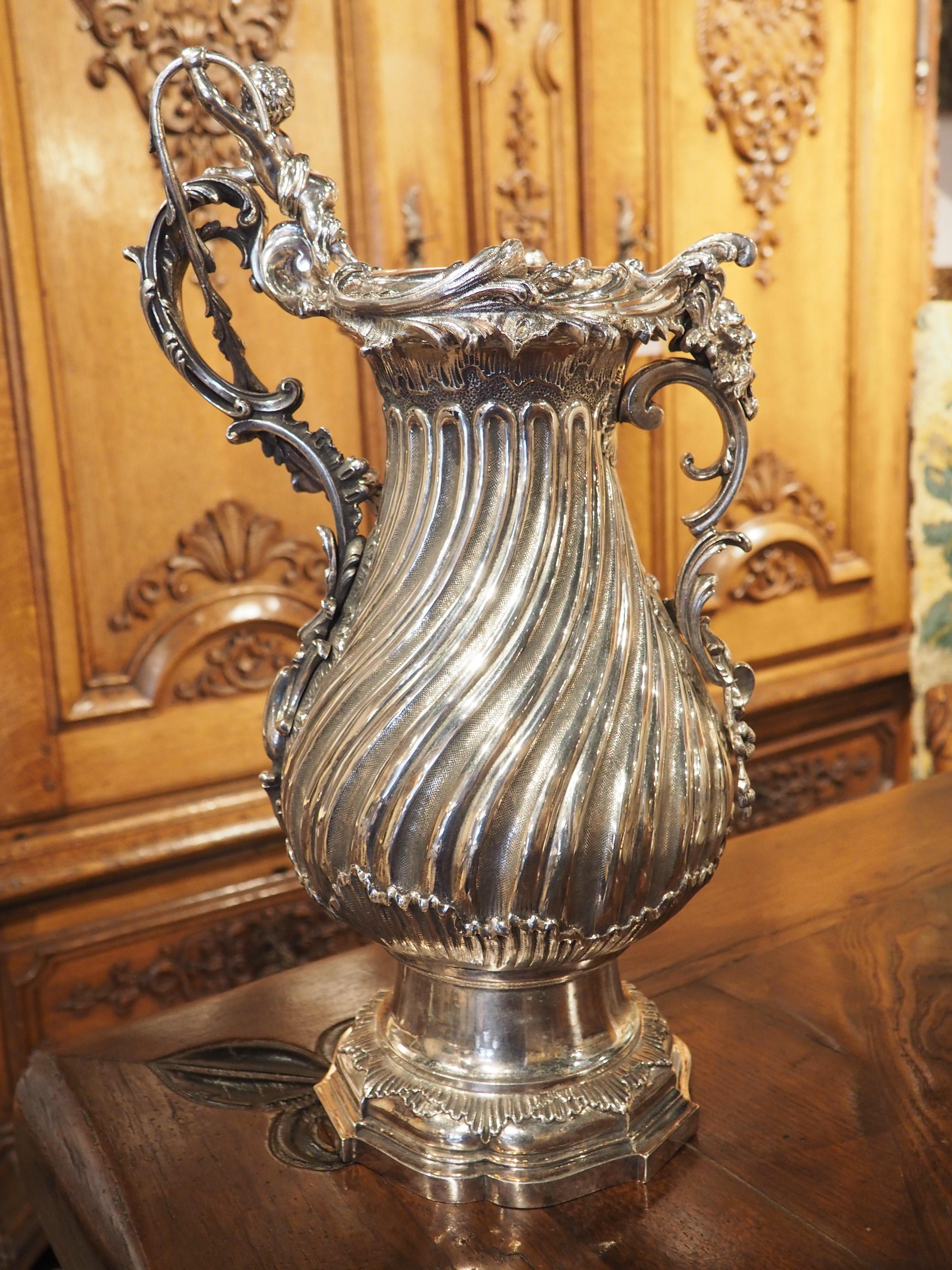 Antique Silvered Bronze Pitcher from France, Circa 1890 For Sale 7