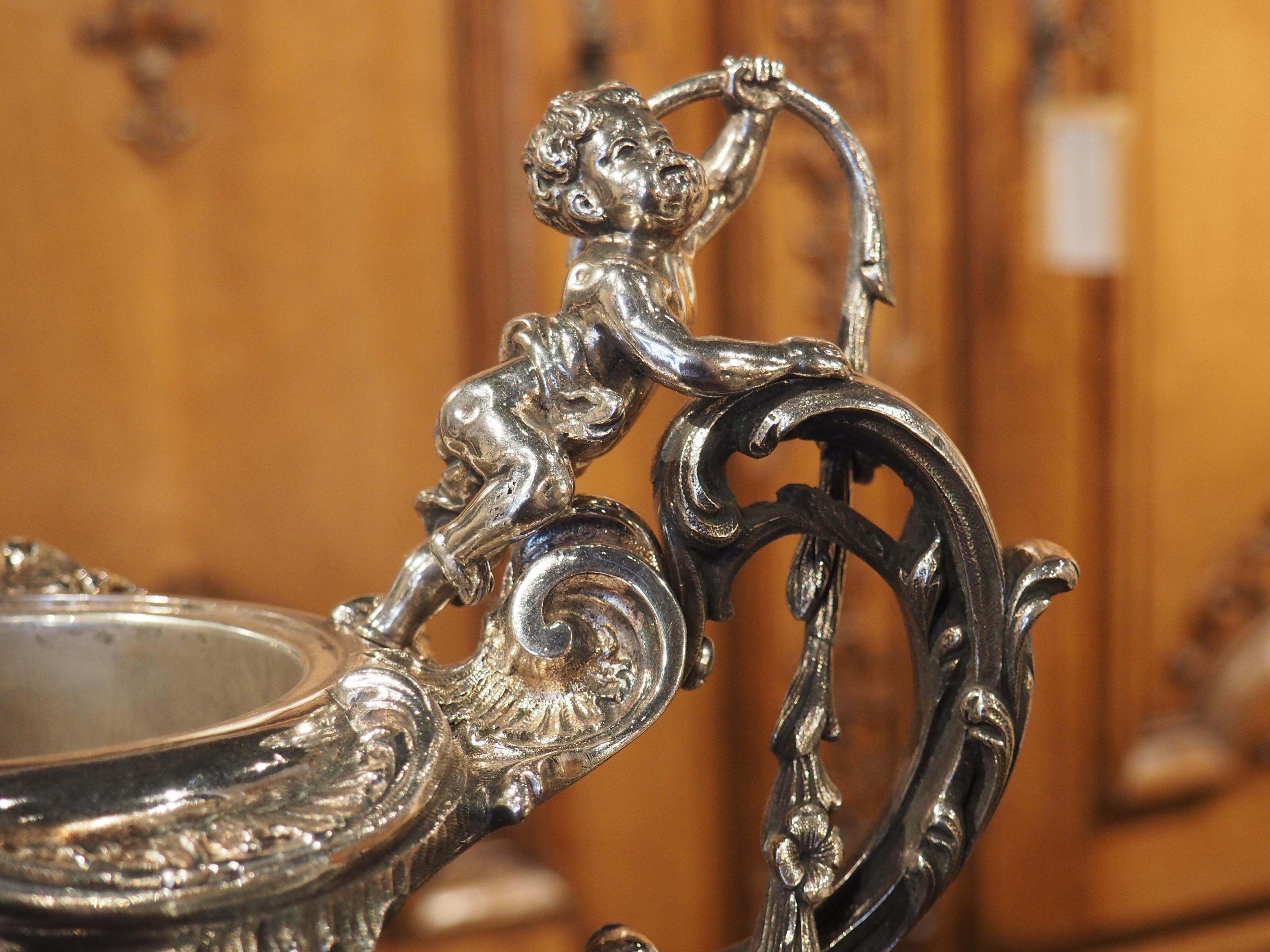 Rococo Antique Silvered Bronze Pitcher from France, Circa 1890 For Sale