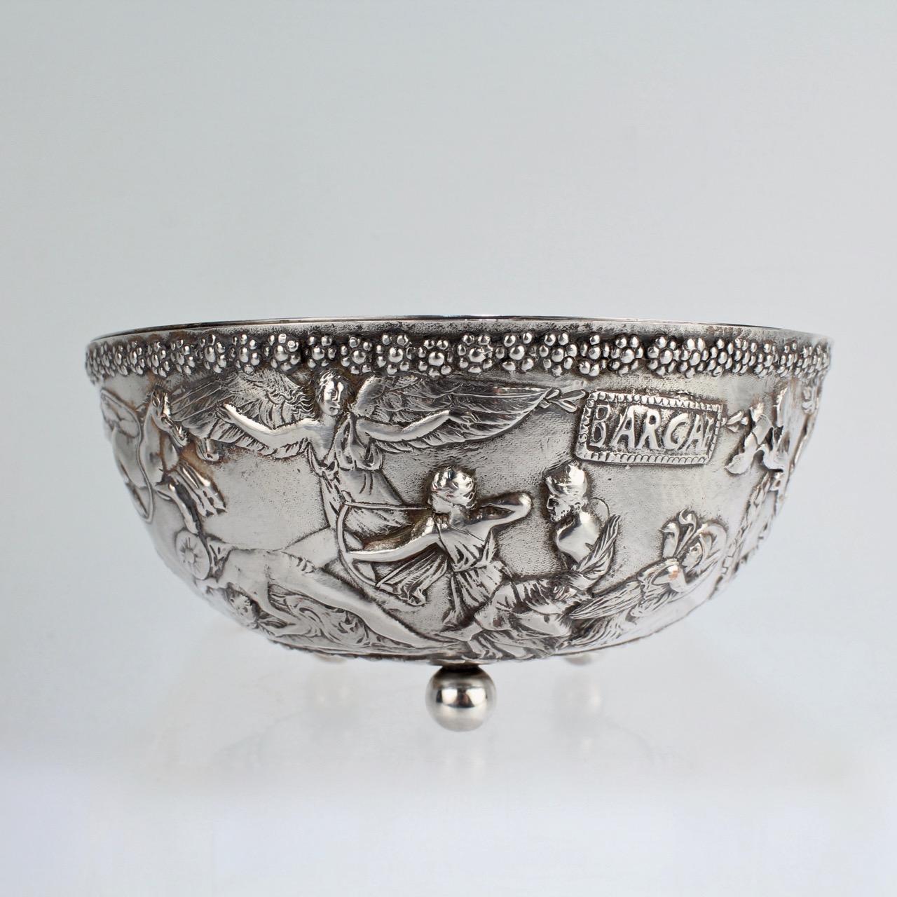 Etruscan Revival Antique Silvered Bronze Roman or Archaeological Revival Bowl by E F Caldwell For Sale