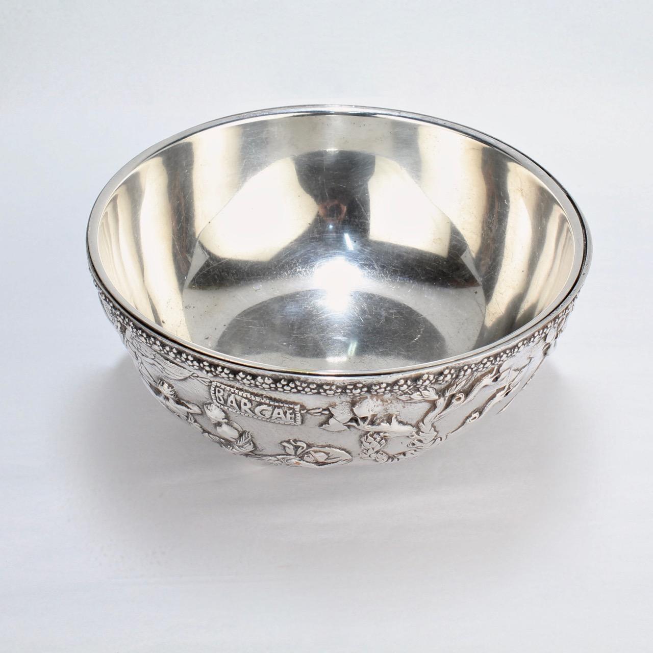 Antique Silvered Bronze Roman or Archaeological Revival Bowl by E F Caldwell In Good Condition For Sale In Philadelphia, PA