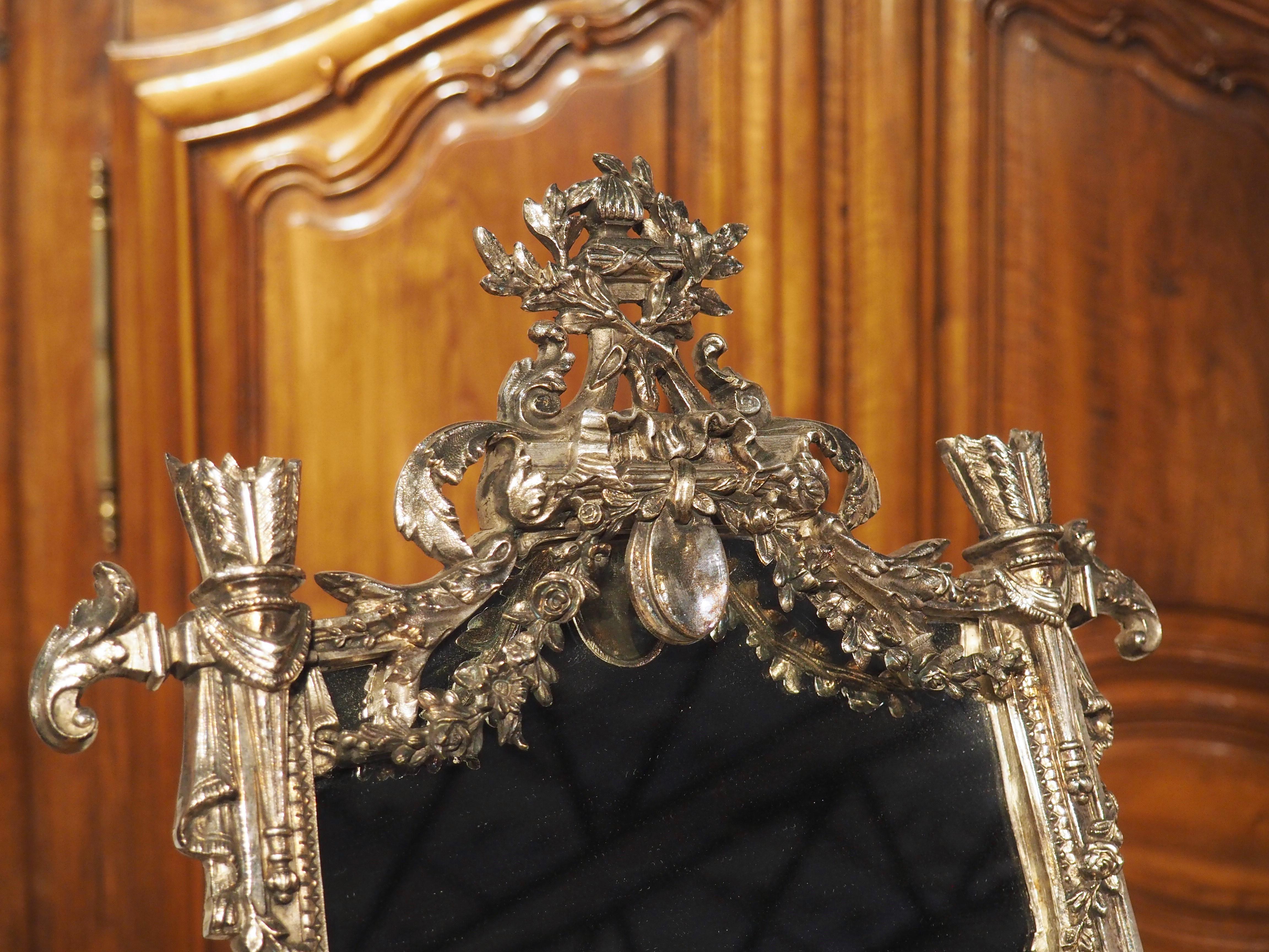 Neoclassical Antique Silvered Bronze Table Mirror from France, circa 1890