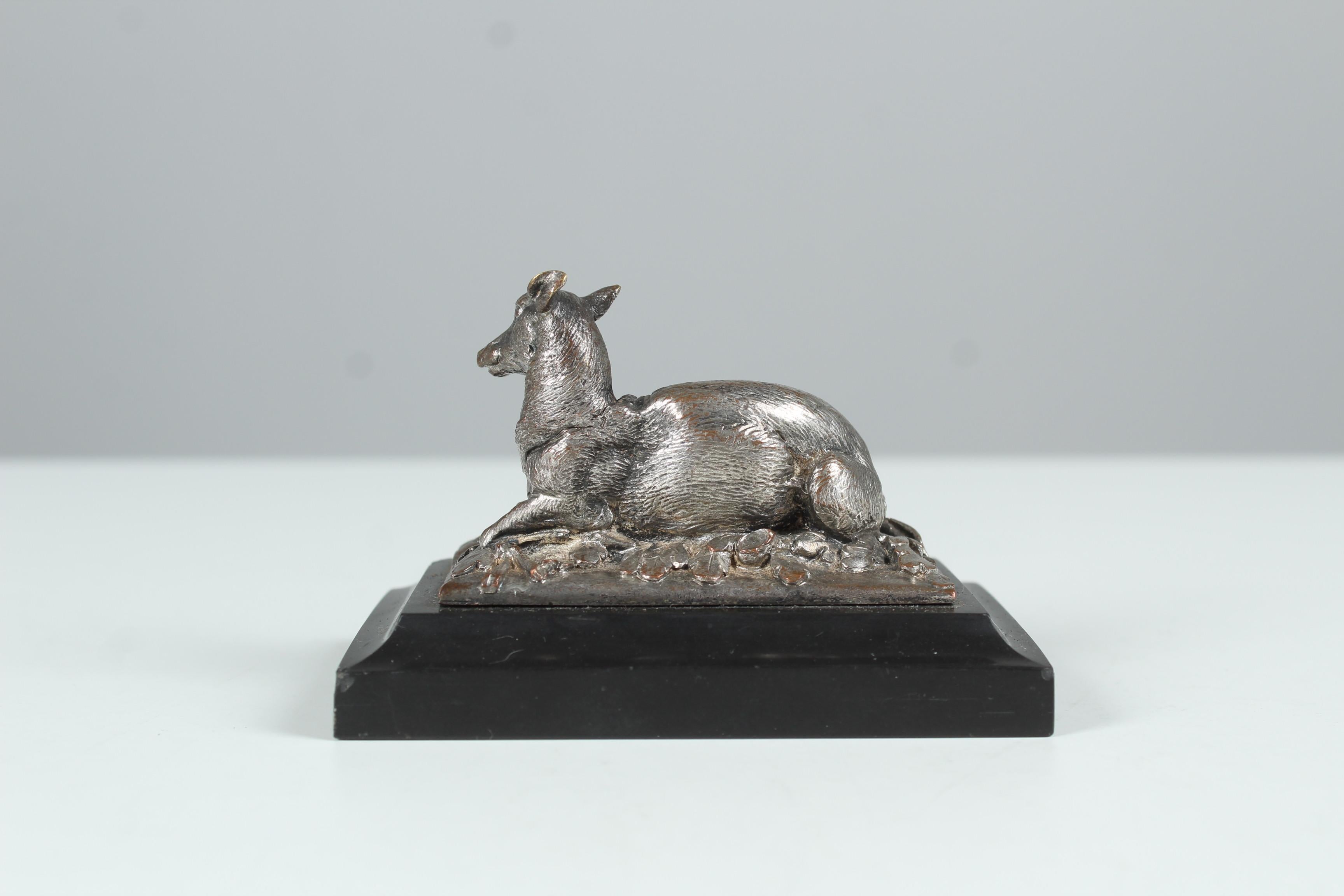 French Antique Silvered Deer Sculpture, France, 1880s For Sale