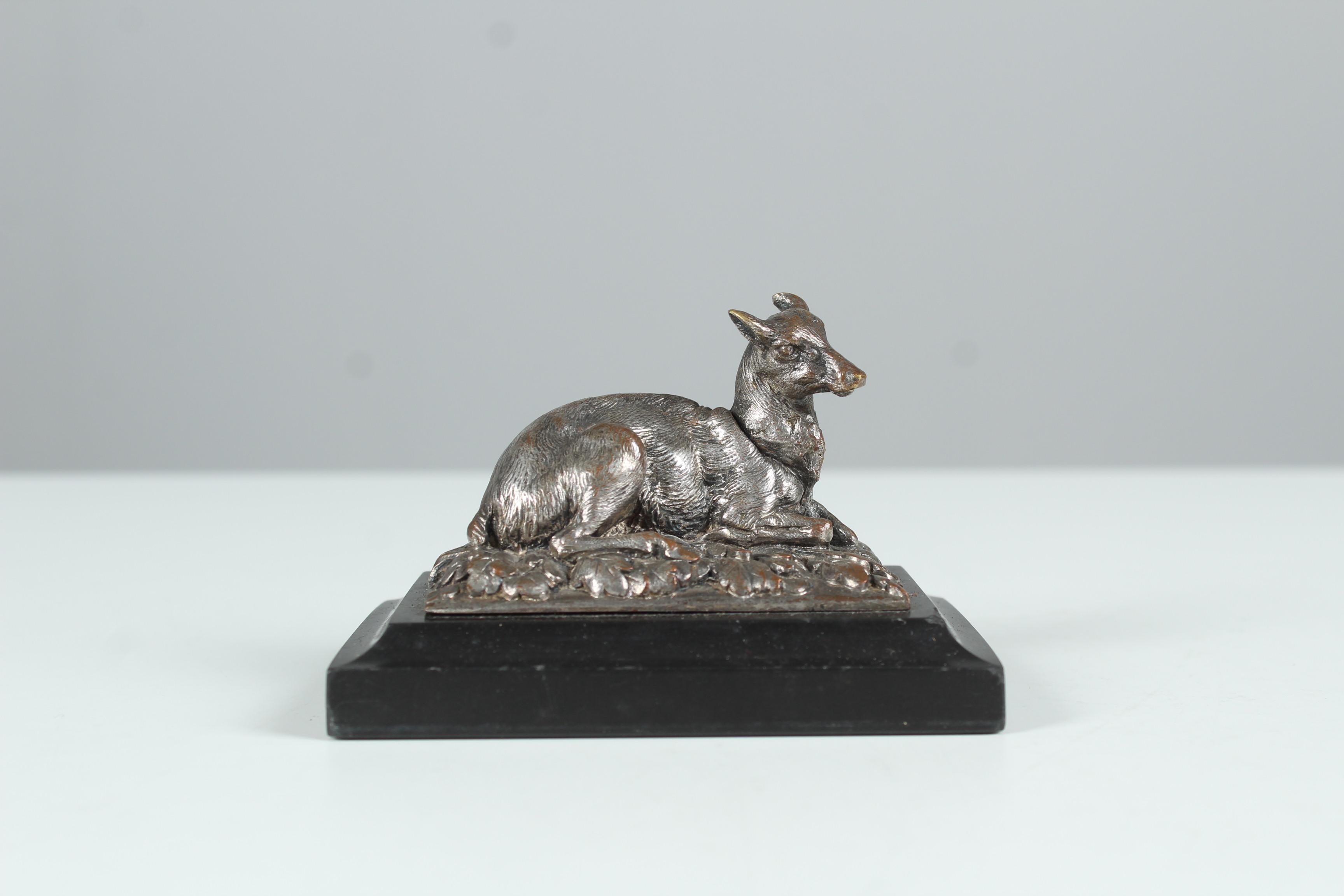 Antique Silvered Deer Sculpture, France, 1880s In Good Condition For Sale In Greven, DE
