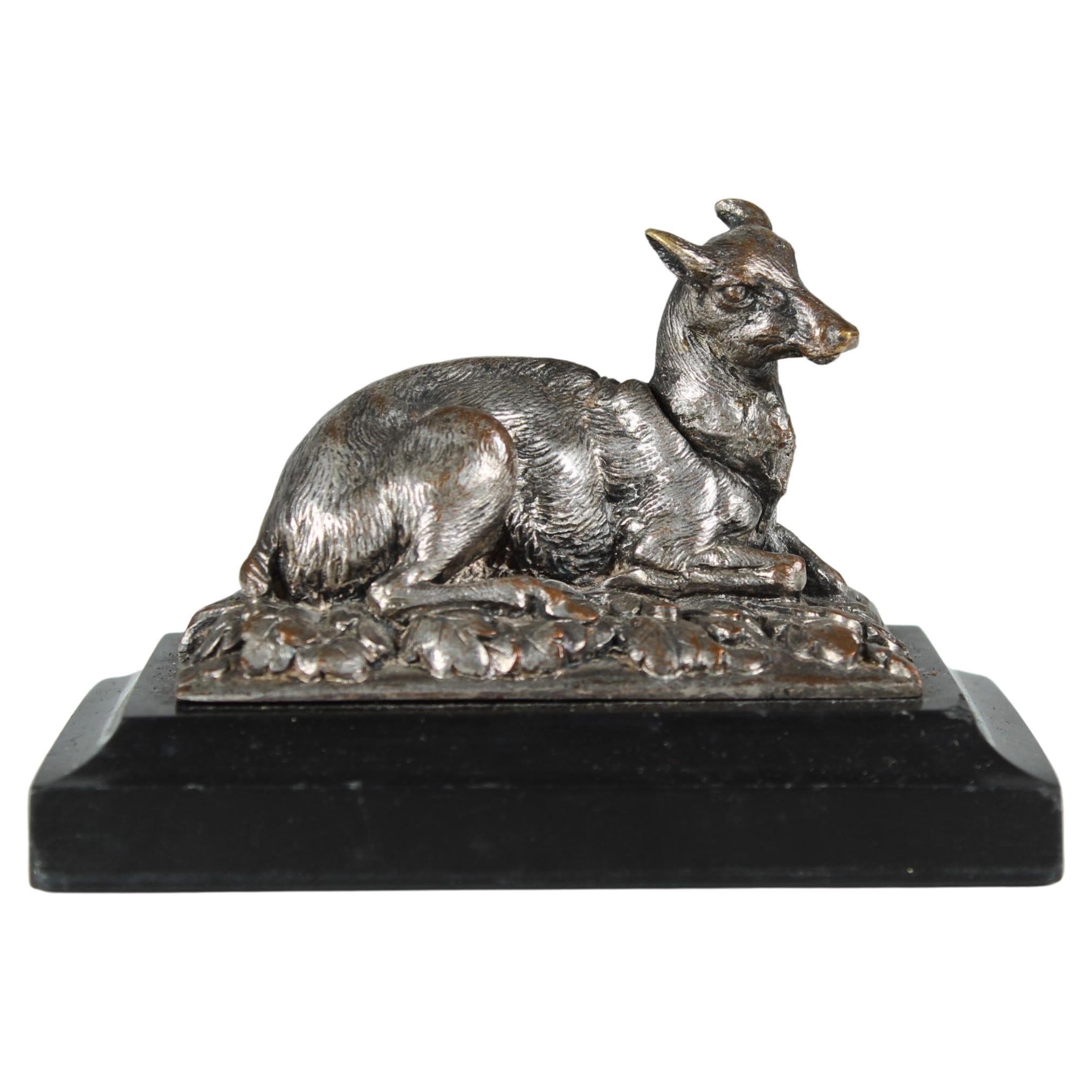 Antique Silvered Deer Sculpture, France, 1880s For Sale