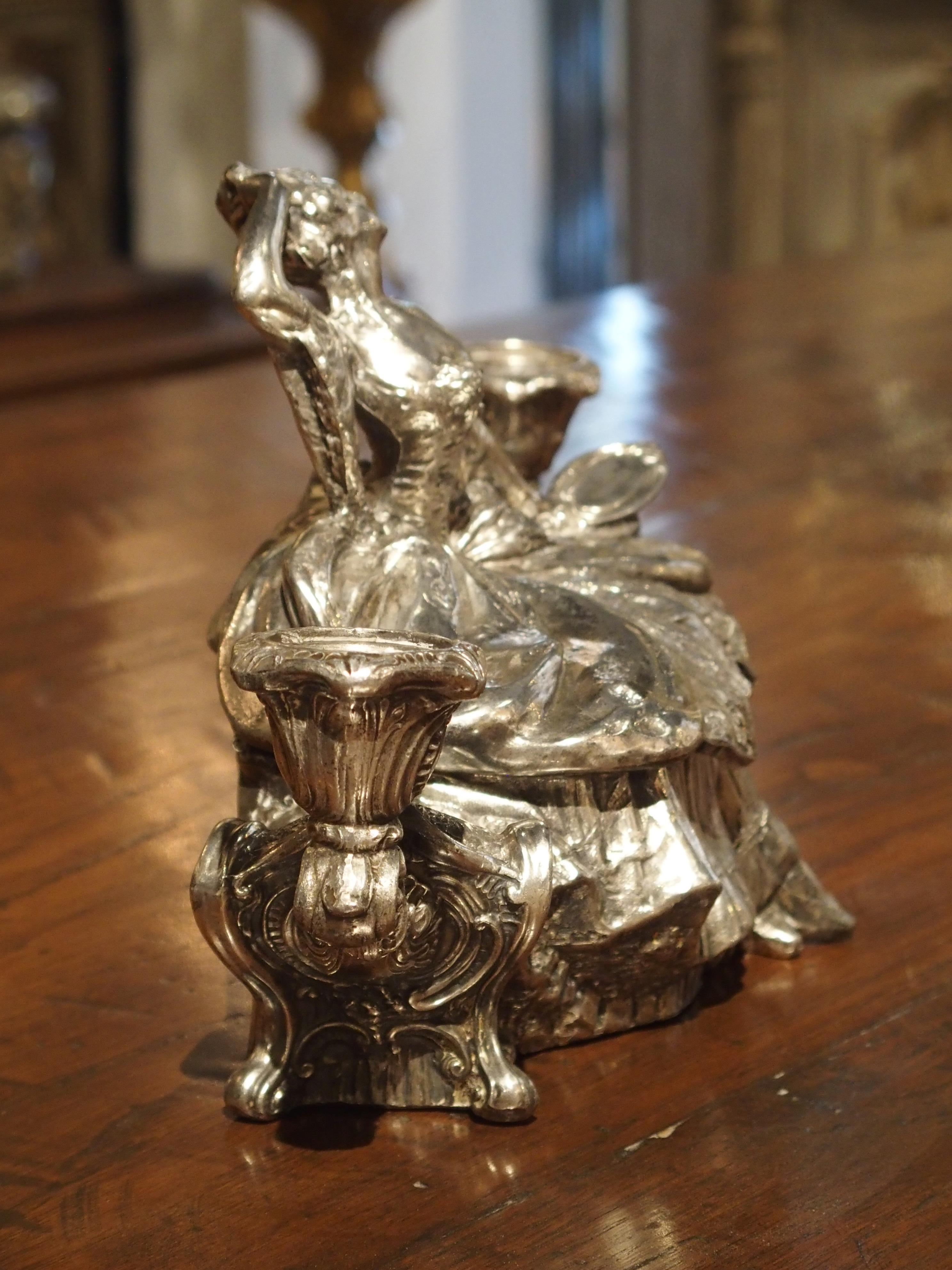 Antique Silvered Figural Jewelry or Table Box with Candleholders 3