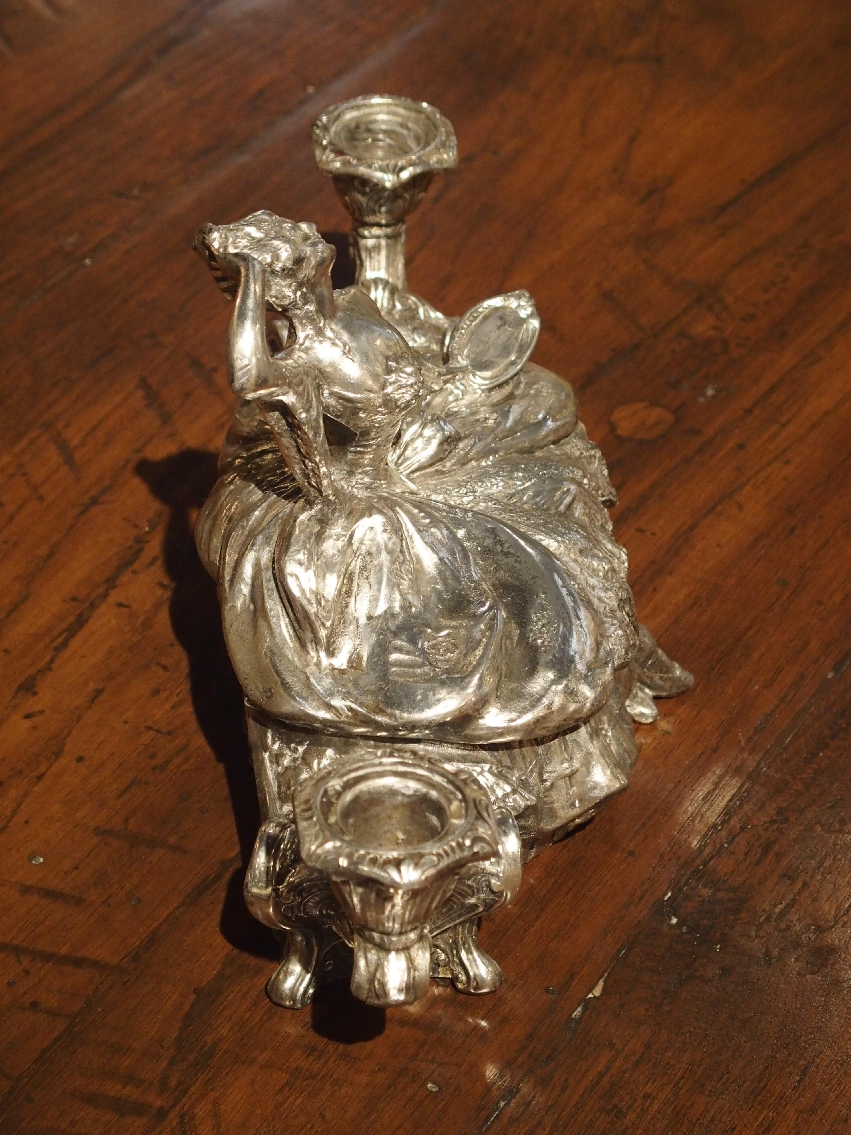 Antique Silvered Figural Jewelry or Table Box with Candleholders 4