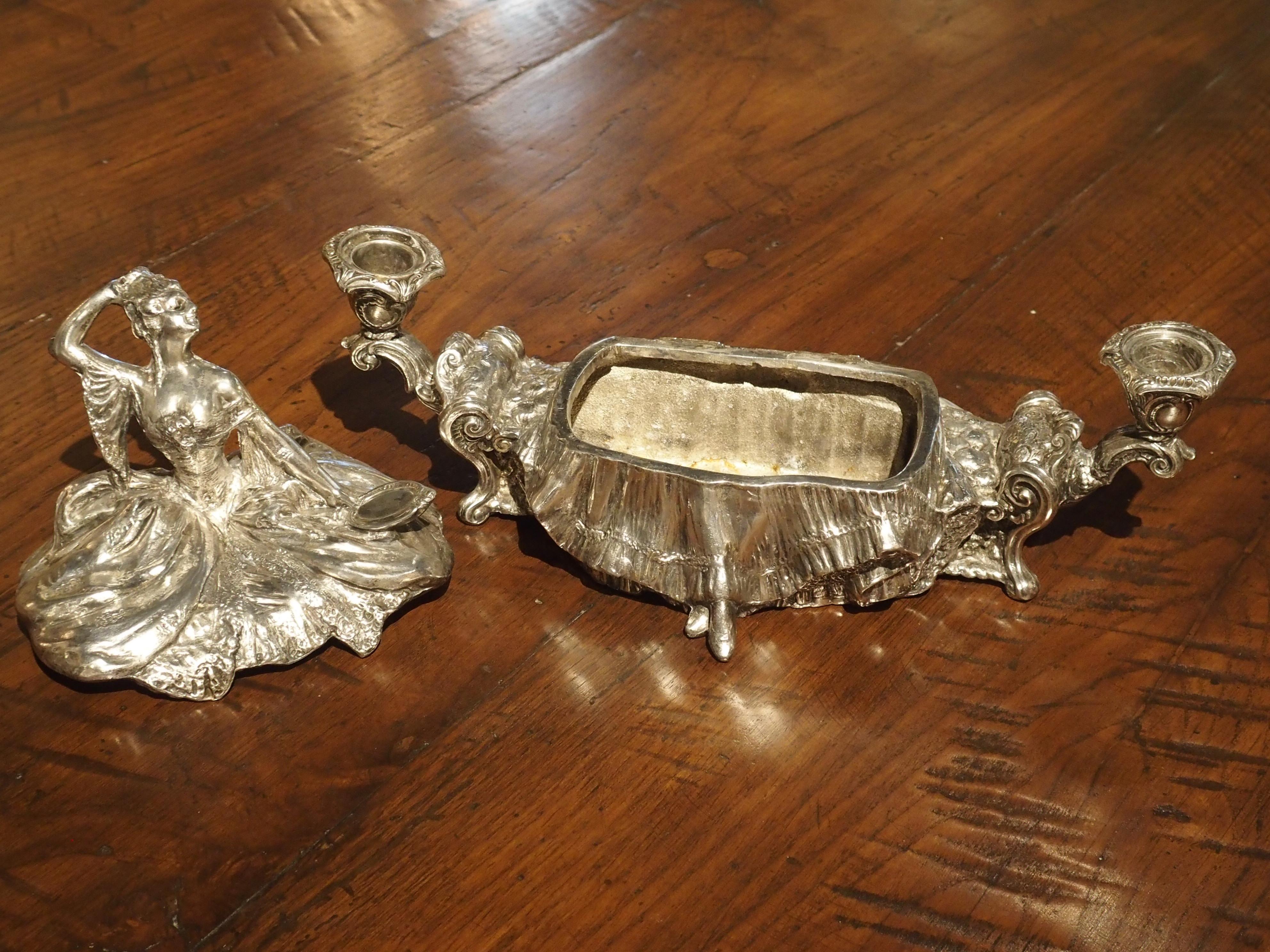 Antique Silvered Figural Jewelry or Table Box with Candleholders 8