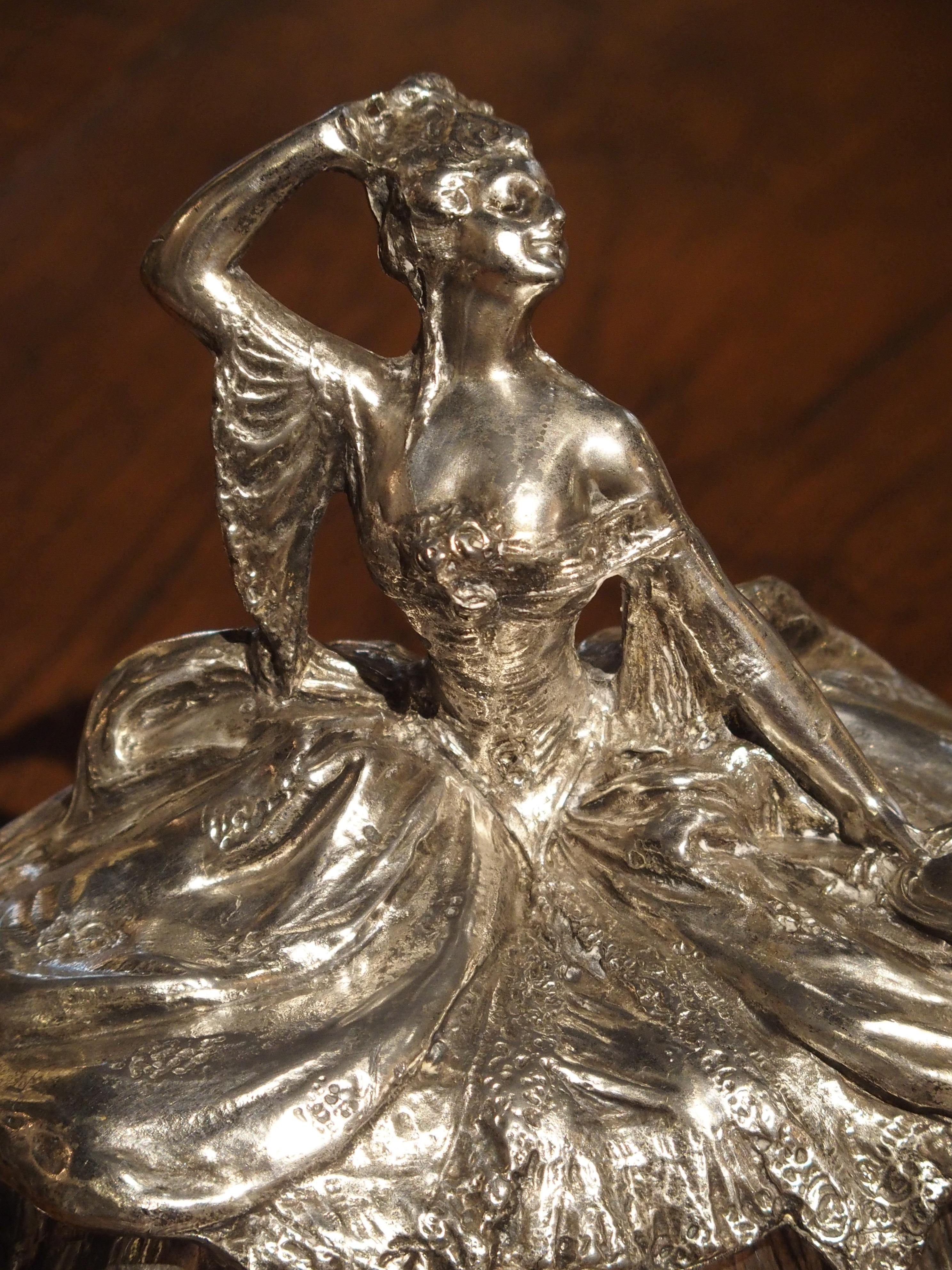 Louis XV Antique Silvered Figural Jewelry or Table Box with Candleholders