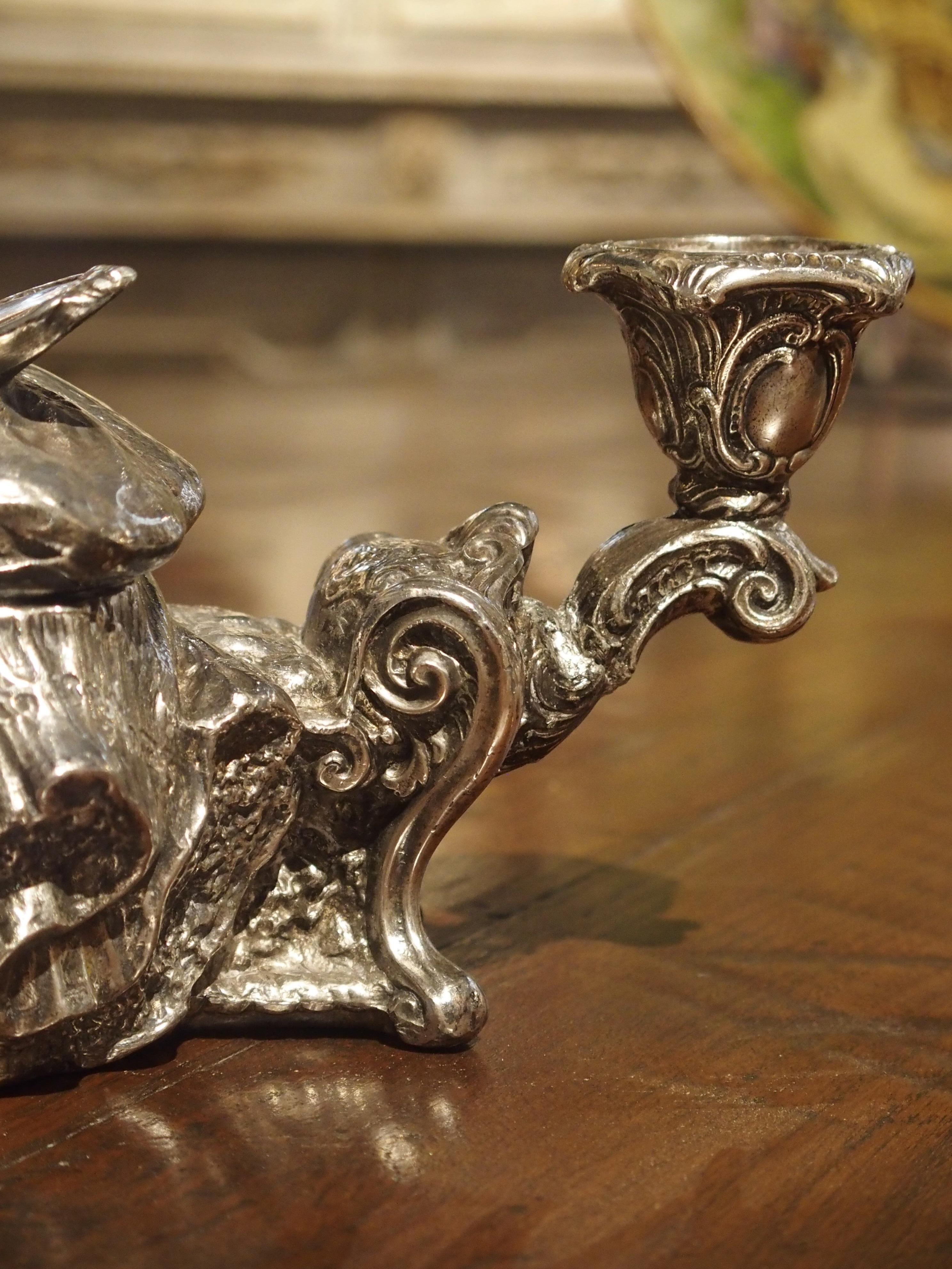 Antique Silvered Figural Jewelry or Table Box with Candleholders In Good Condition In Dallas, TX