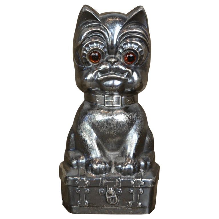 Antique Silvered French Bulldog Money Box, Germany, 1920s For Sale
