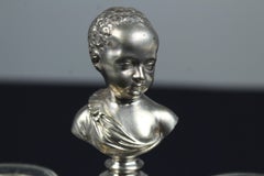 Antique Silvered Inkwell With Bust, 19th Century, France, Double Inkstand