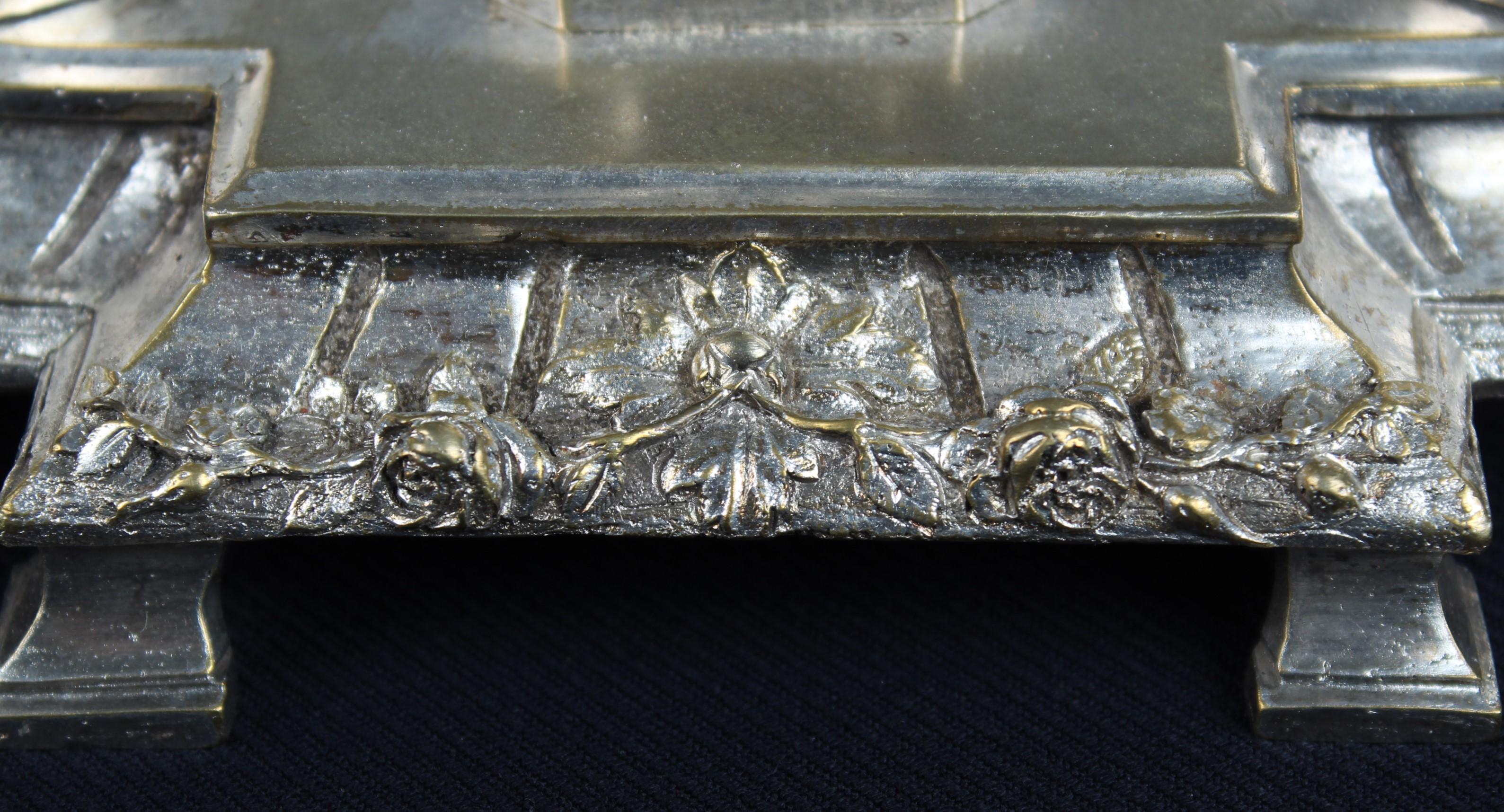 French Antique Silvered Inkwell With Bust, 19th Century, France, Double Inkstand For Sale