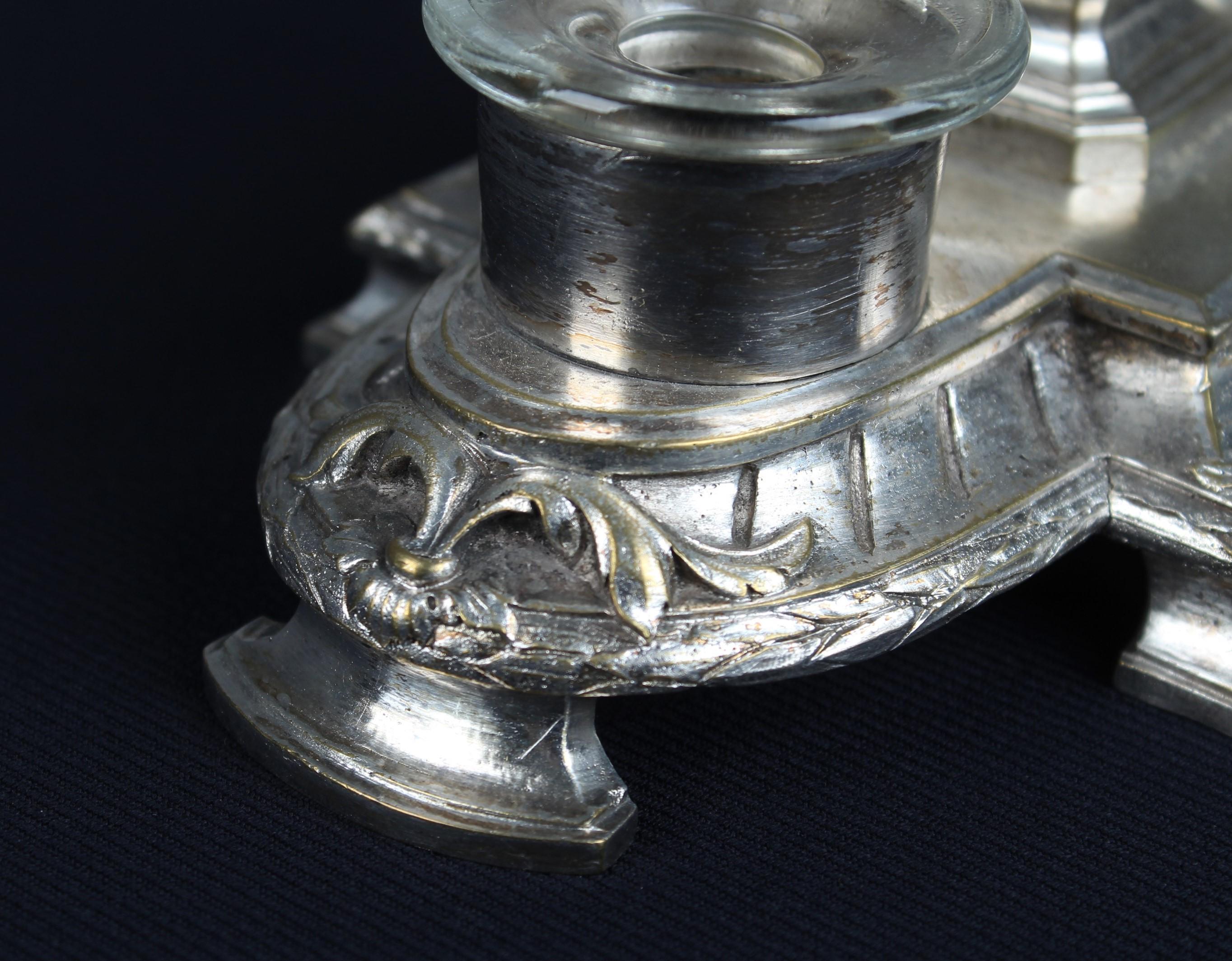 Antique Silvered Inkwell With Bust, 19th Century, France, Double Inkstand For Sale 1