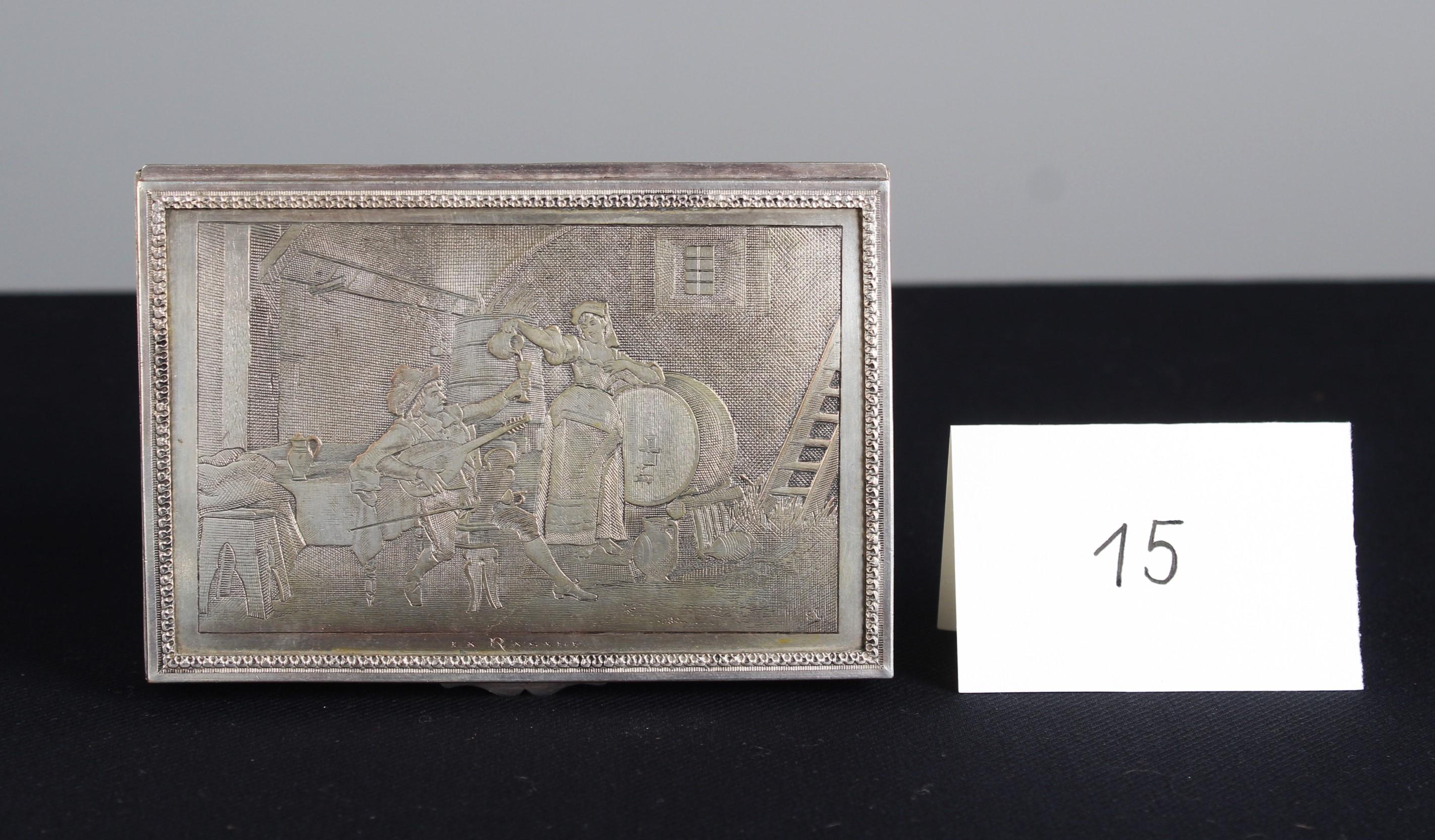 Antique Silvered Jewelry Box, Tavern Scene, France, 1880s For Sale 6