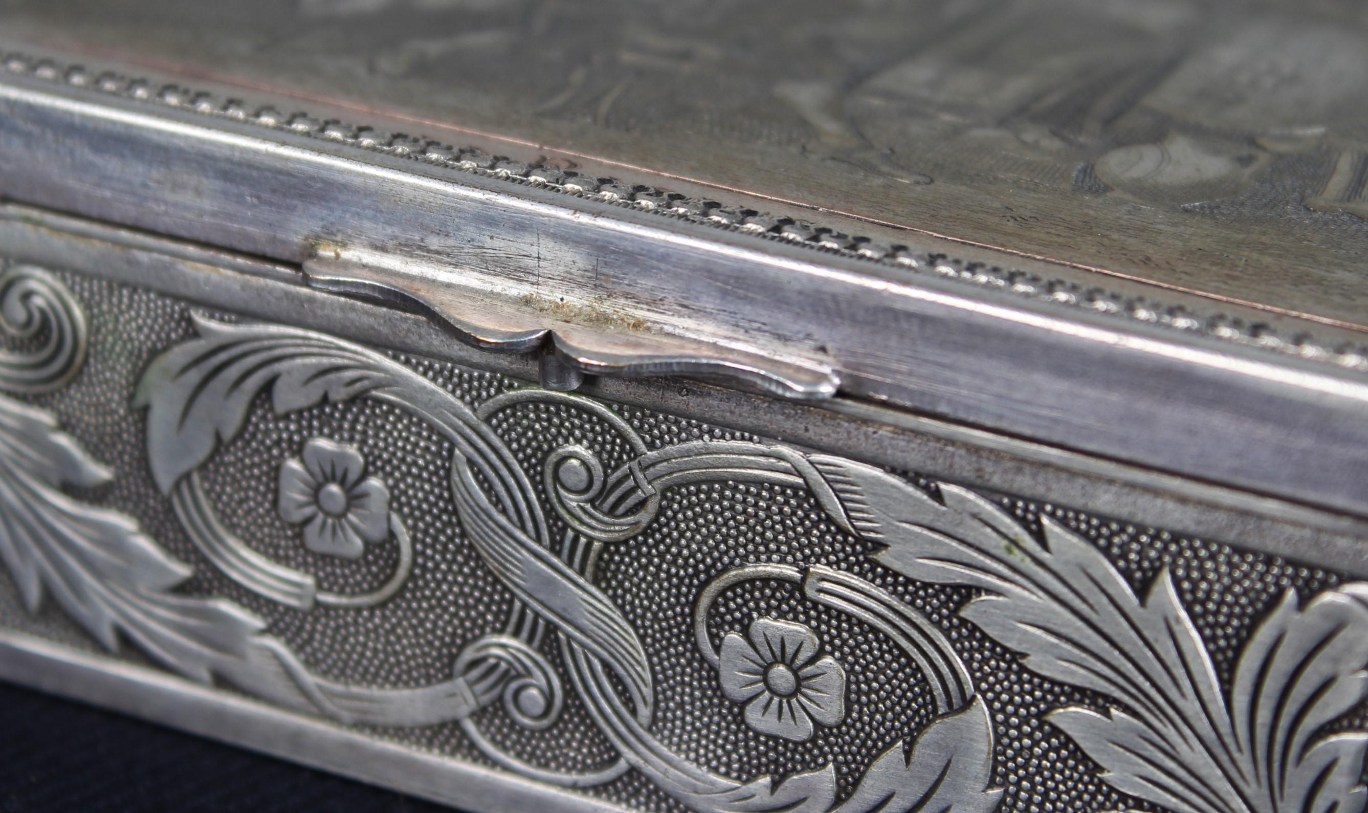 Antique Silvered Jewelry Box, Tavern Scene, France, 1880s For Sale 3