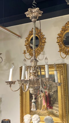 Antique Silvered Metal 6-Light Chandelier Attributed to Edward Caldwell