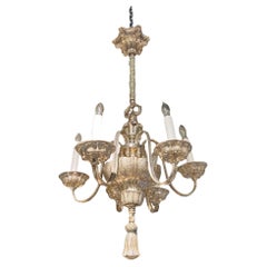 Antique Silvered Metal 6-Light Chandelier Attributed to Edward Caldwell