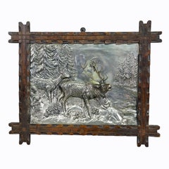 Antique Silvered Metal Relief Featuring a Stag and a Doe
