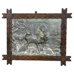 Antique Silvered Metal Relief Featuring a Stag and a Doe