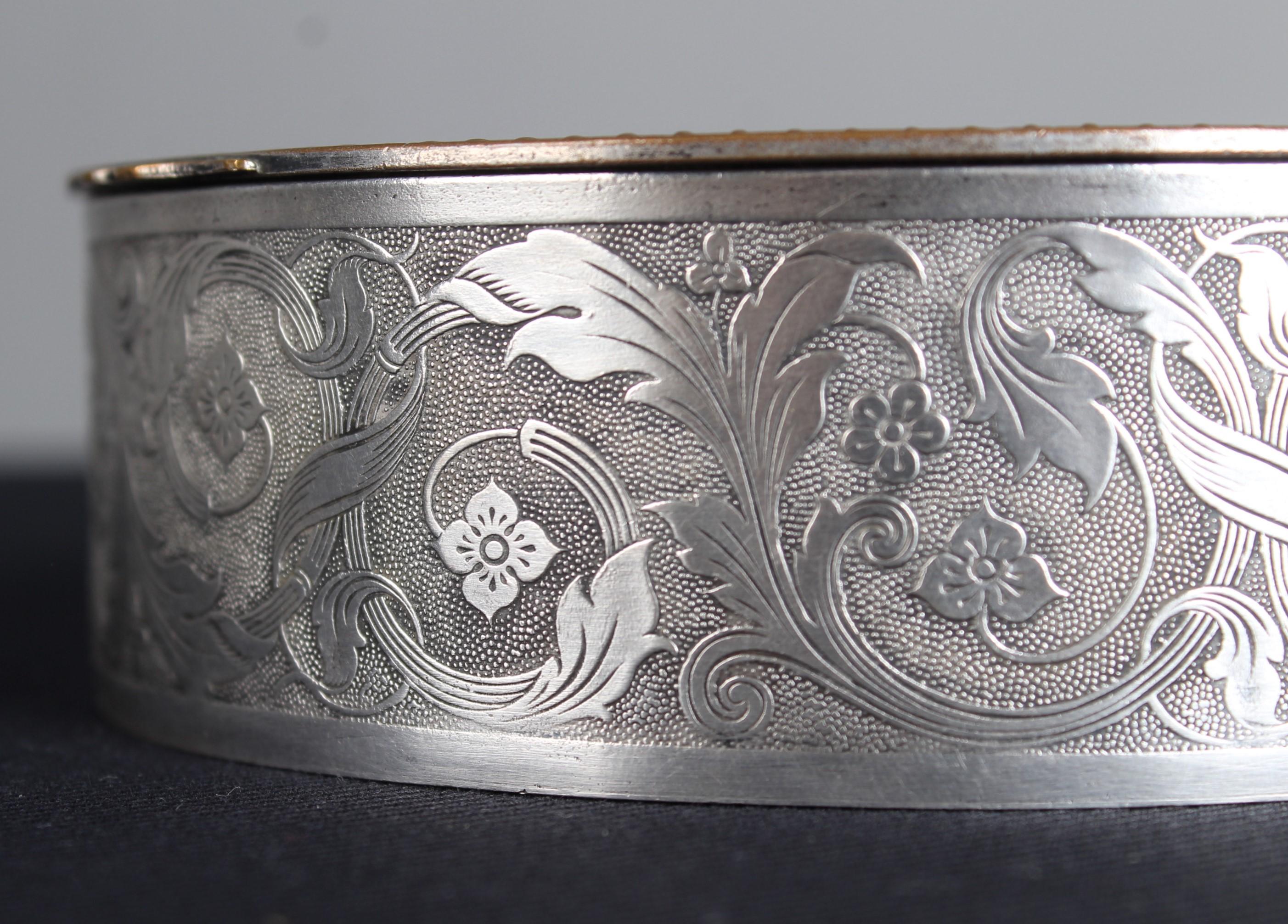 Victorian Antique Silvered Round Jewelry Box 