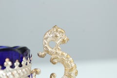 Antique SIlvered Serving Bowl With Blue Glass Insert