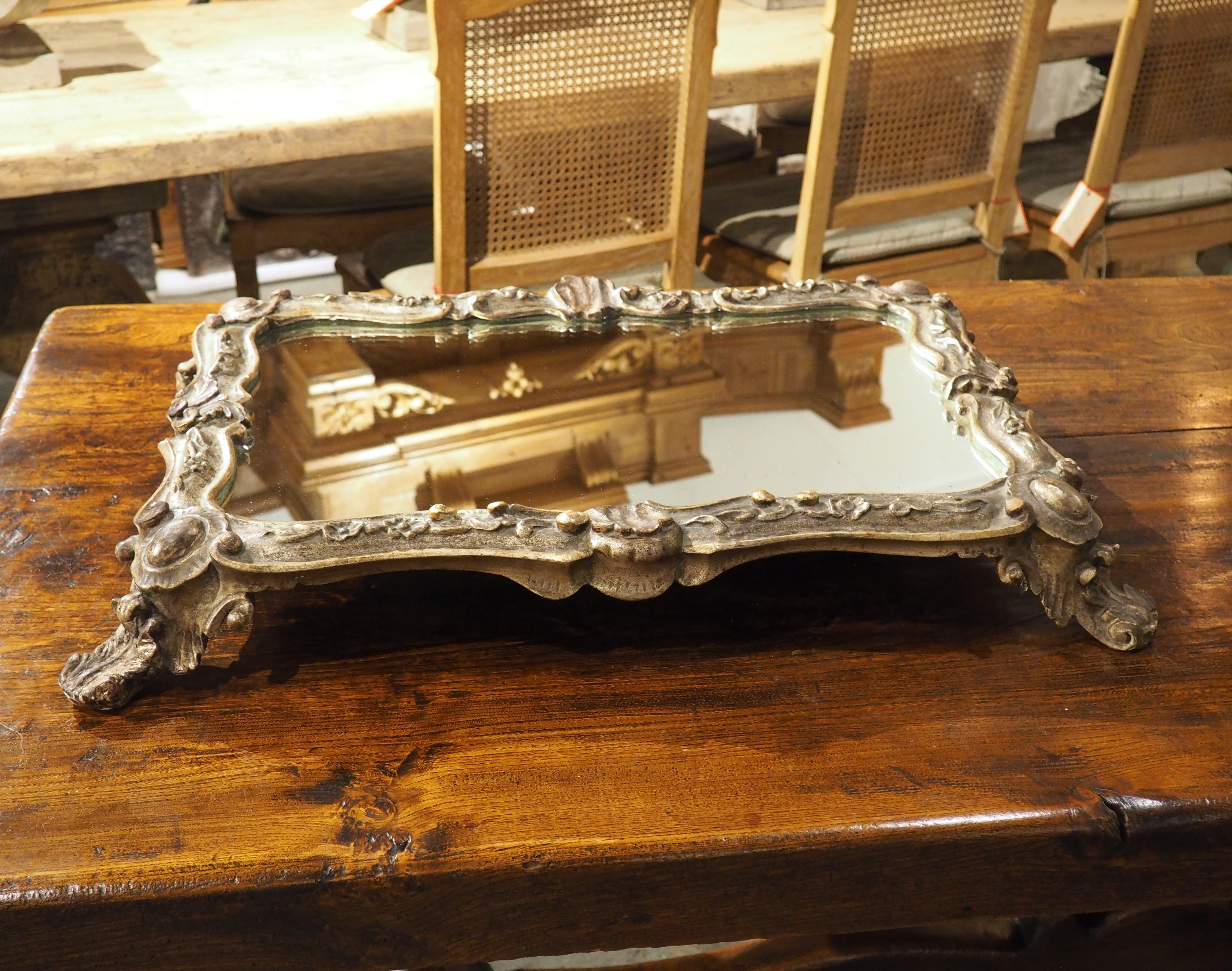 Italian Antique Silvered Wooden and Mirrored Surtout de Table from Italy, Circa 1900
