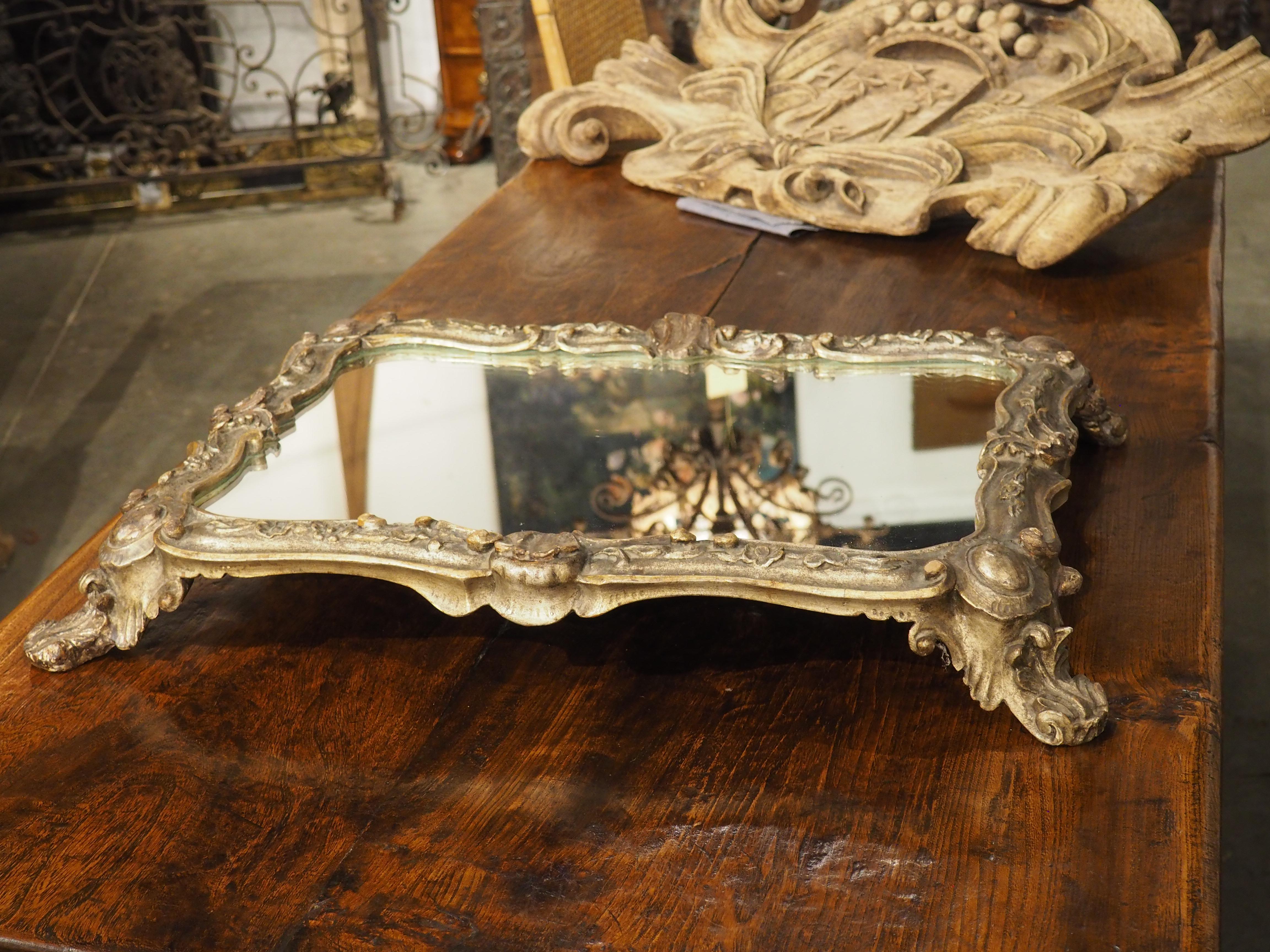 Hand-Carved Antique Silvered Wooden and Mirrored Surtout de Table from Italy, Circa 1900
