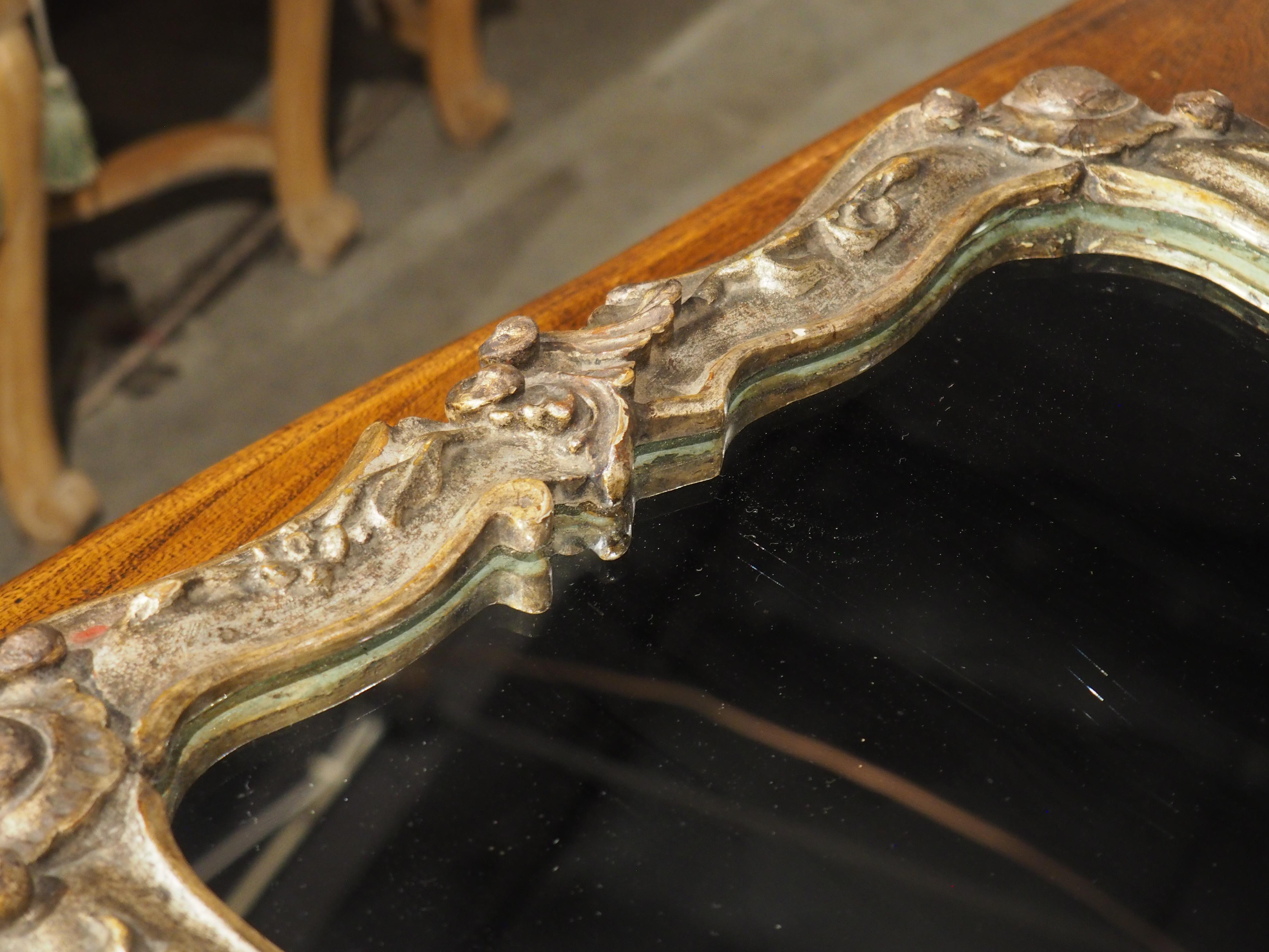 Glass Antique Silvered Wooden and Mirrored Surtout de Table from Italy, Circa 1900