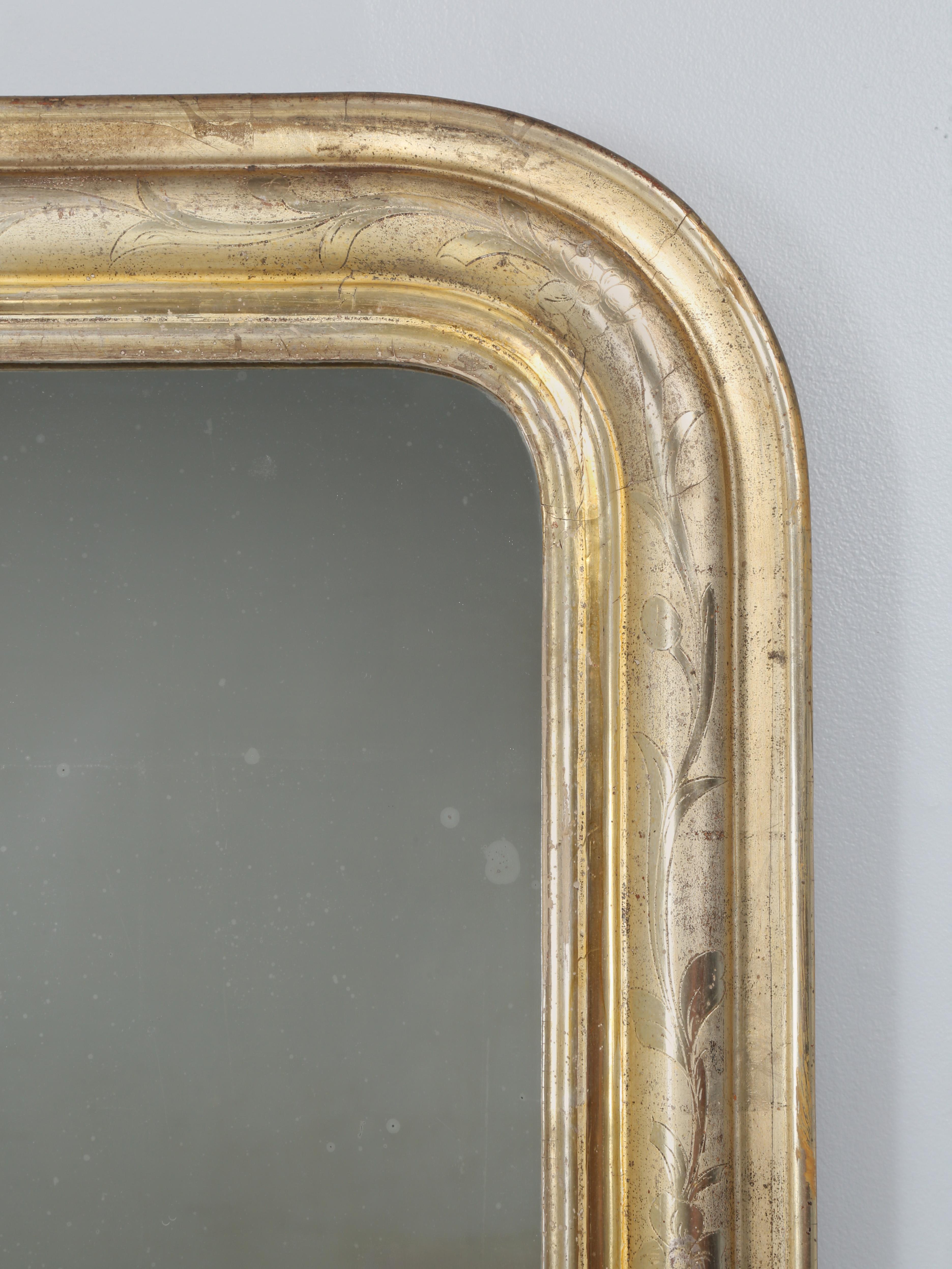 Antiguo Espejo Louis Philippe Todo Original con Cristal Azucarado c1800's Tallado en venta