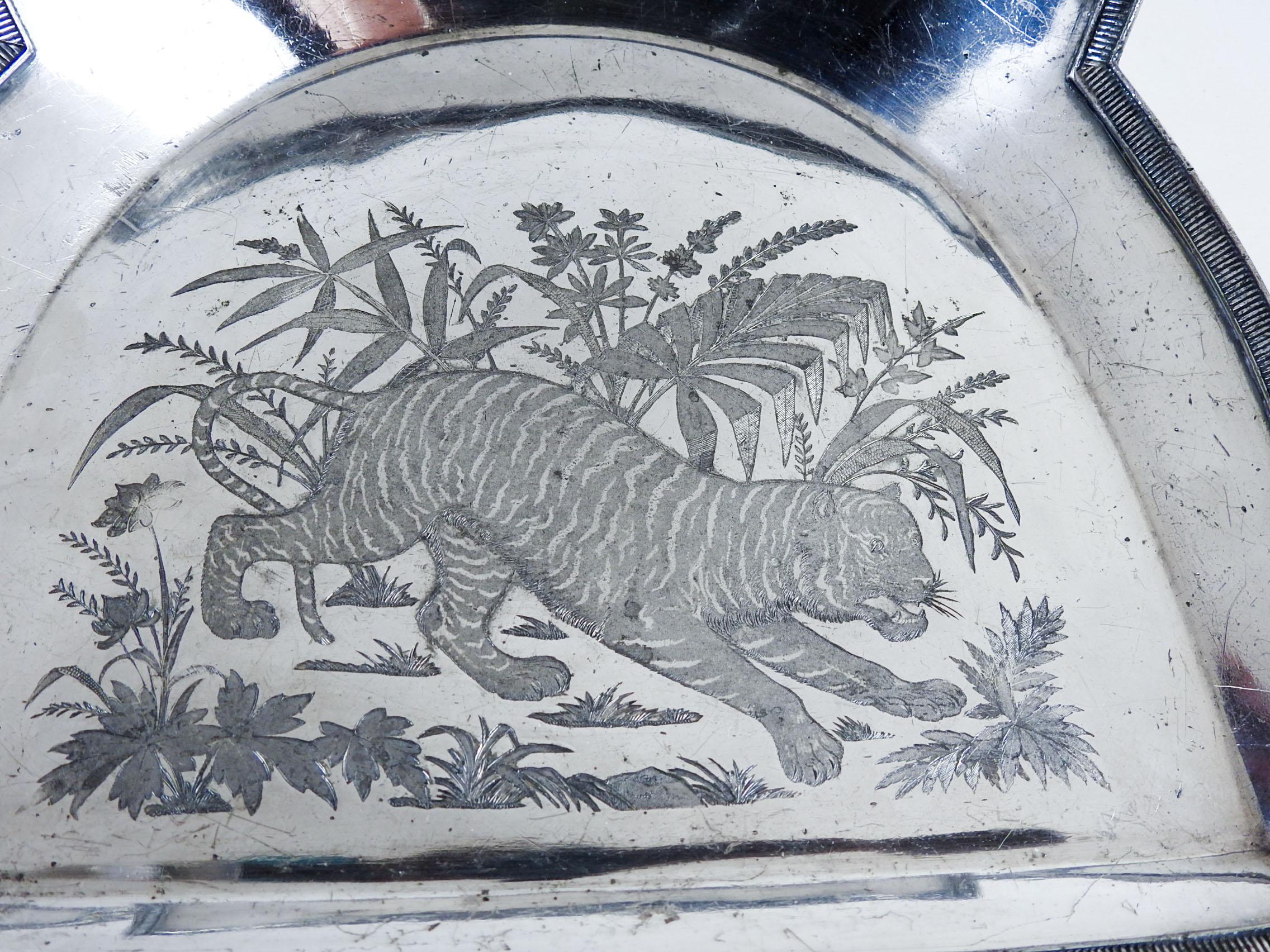 Aesthetic Movement Antique Silverplate Aesthetic Tiger Tray For Sale