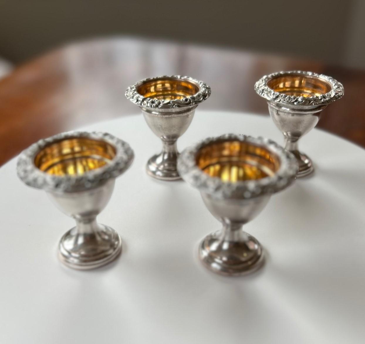 Art Deco Antique Silverplate and Gilt Egg Cups - Set of 4 For Sale