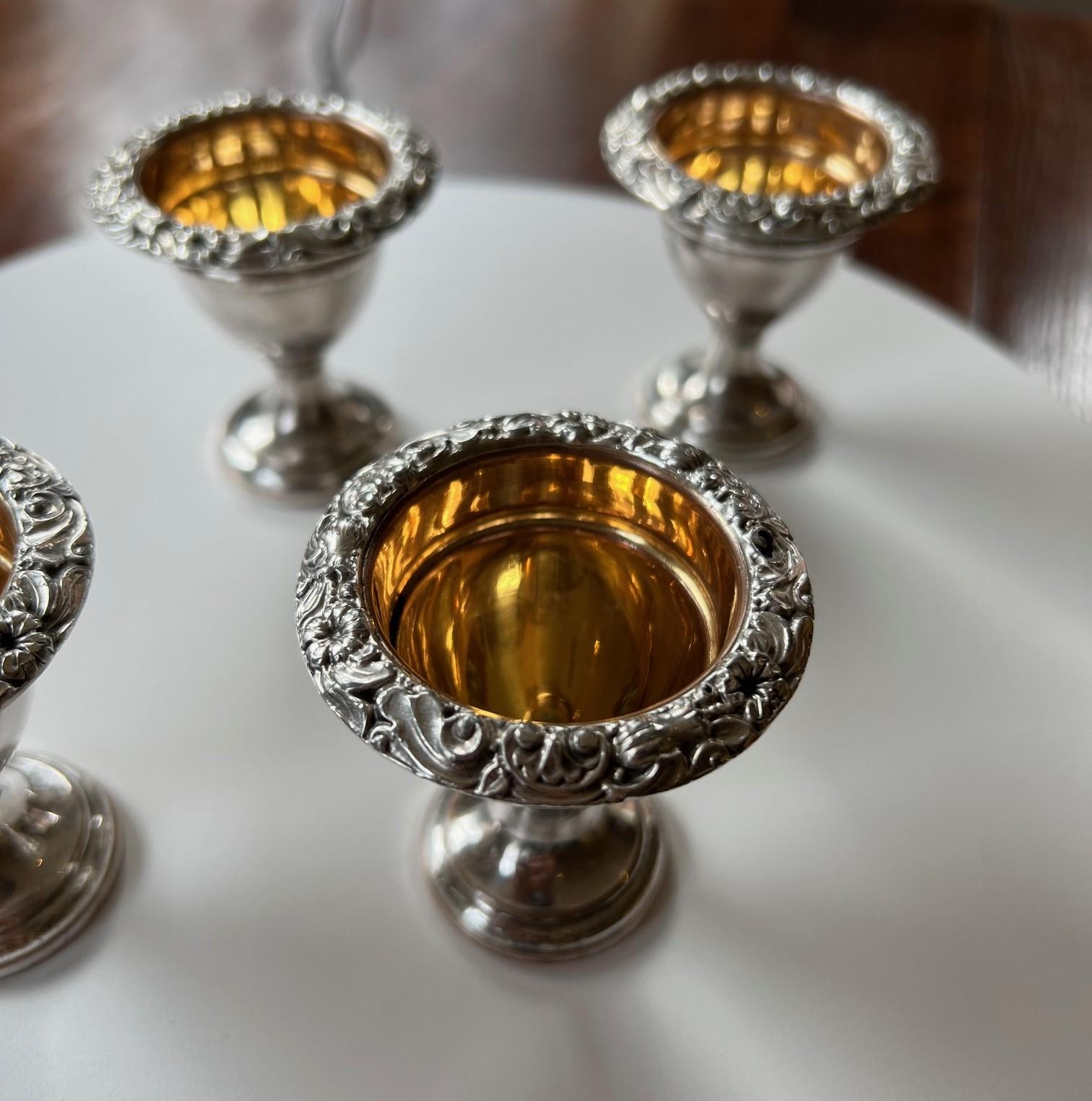 English Antique Silverplate and Gilt Egg Cups - Set of 4 For Sale