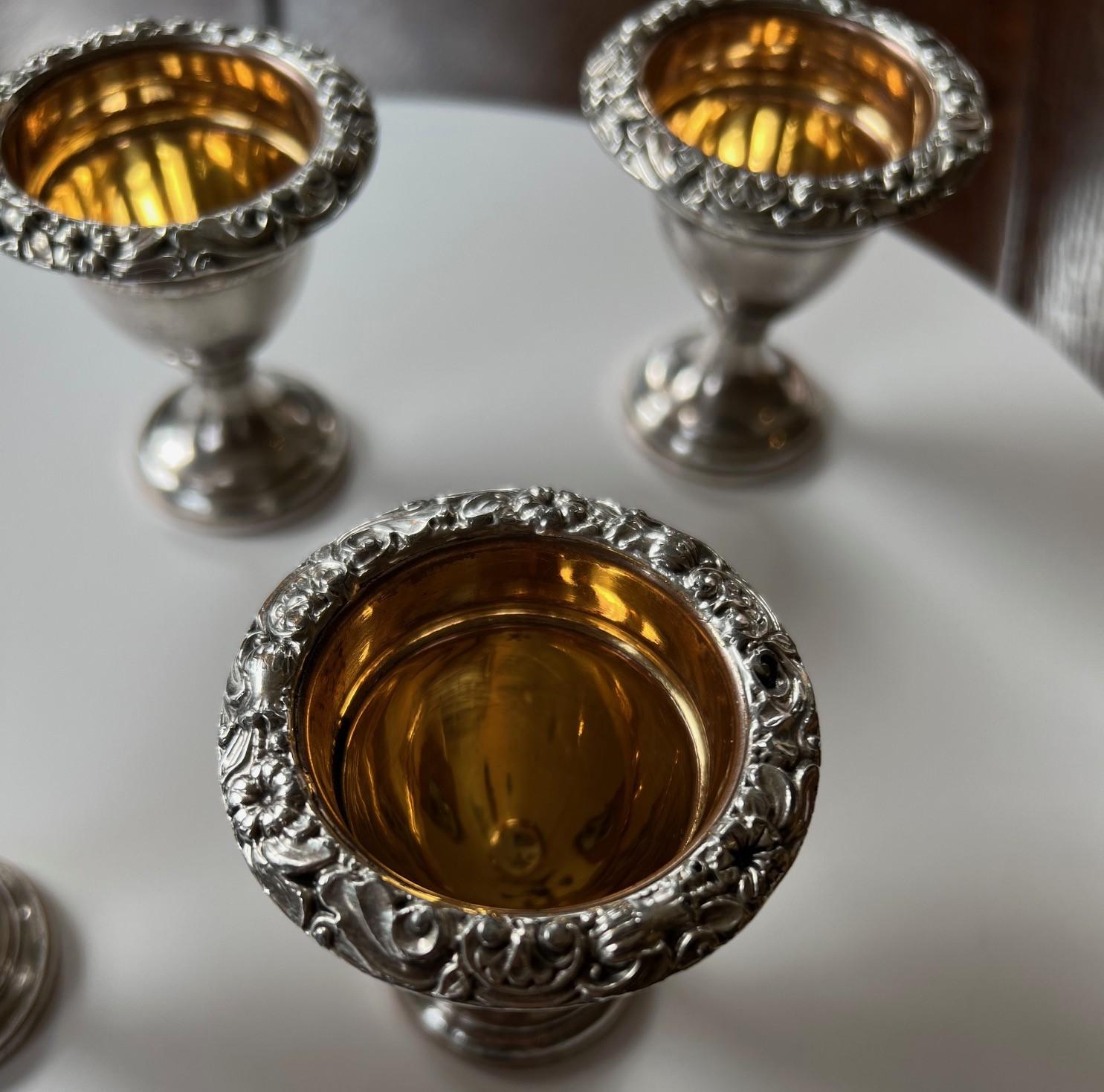 Silver Plate Antique Silverplate and Gilt Egg Cups - Set of 4 For Sale