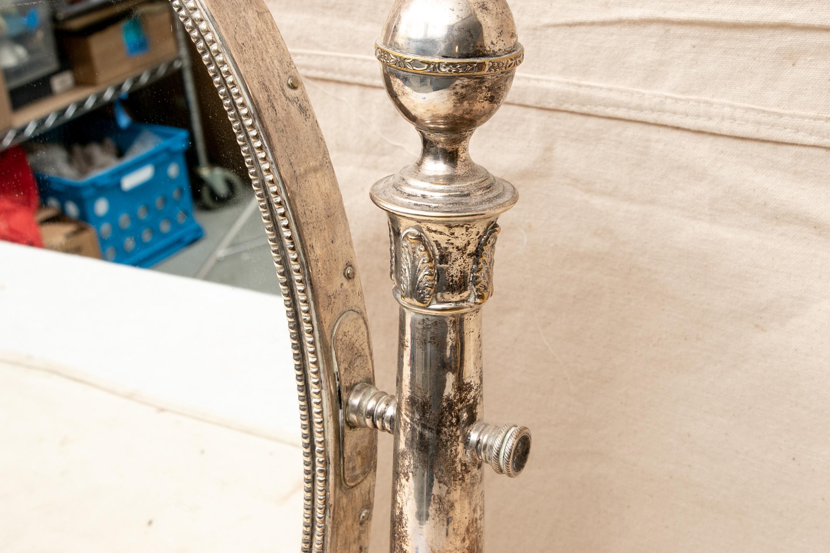 Antique Silver Plate Framed Dresser Mirror In Good Condition In Bridgeport, CT