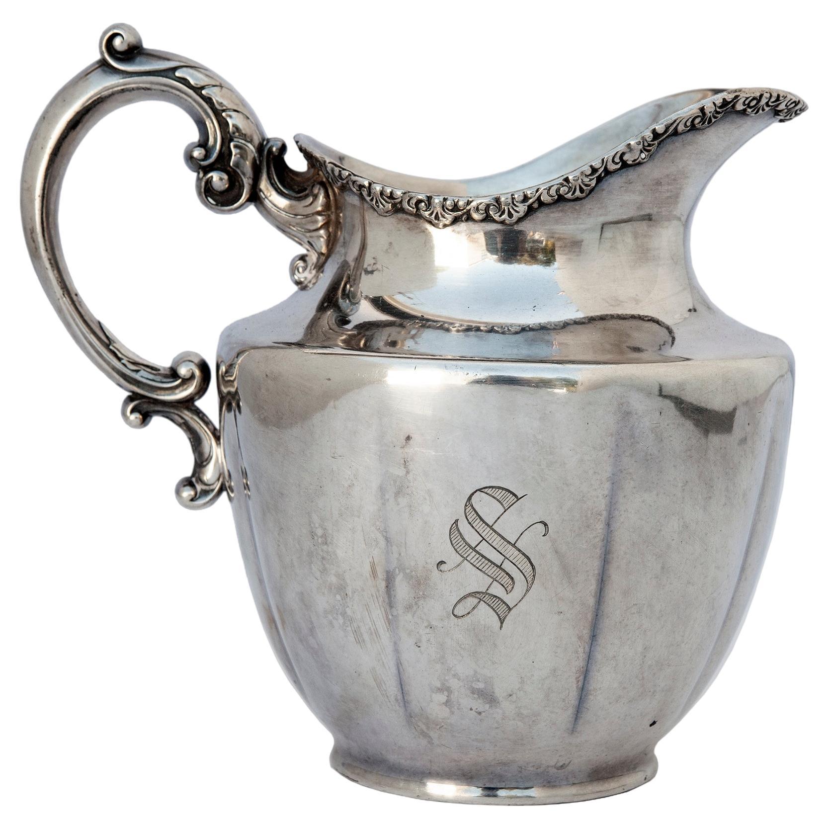 Antique Silverplate Monogram 'S" Pitcher For Sale