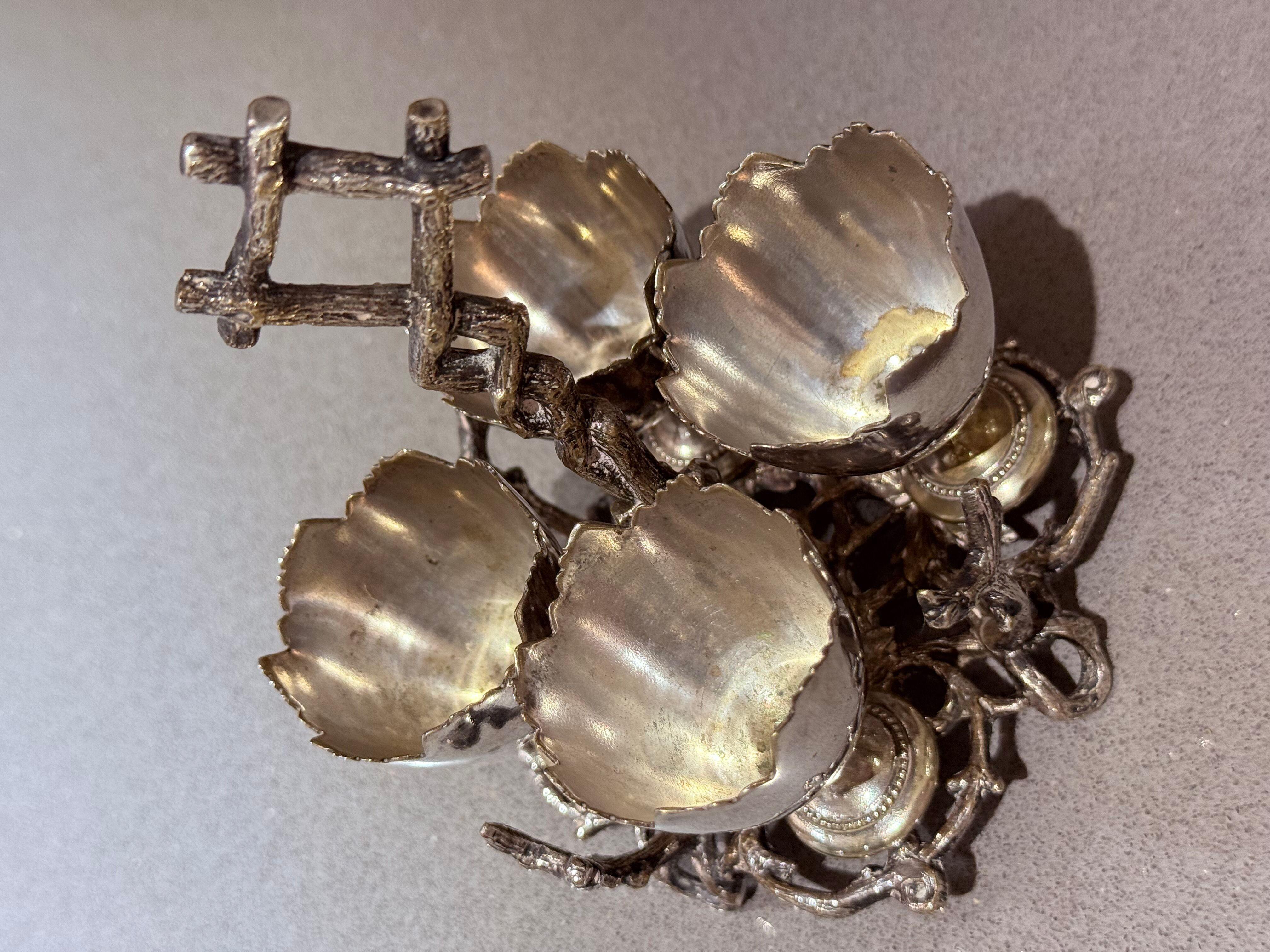 Brushed Antique Silverplated Egg Cup Stand Four Small Egg Holders Ornate Victorian Style For Sale