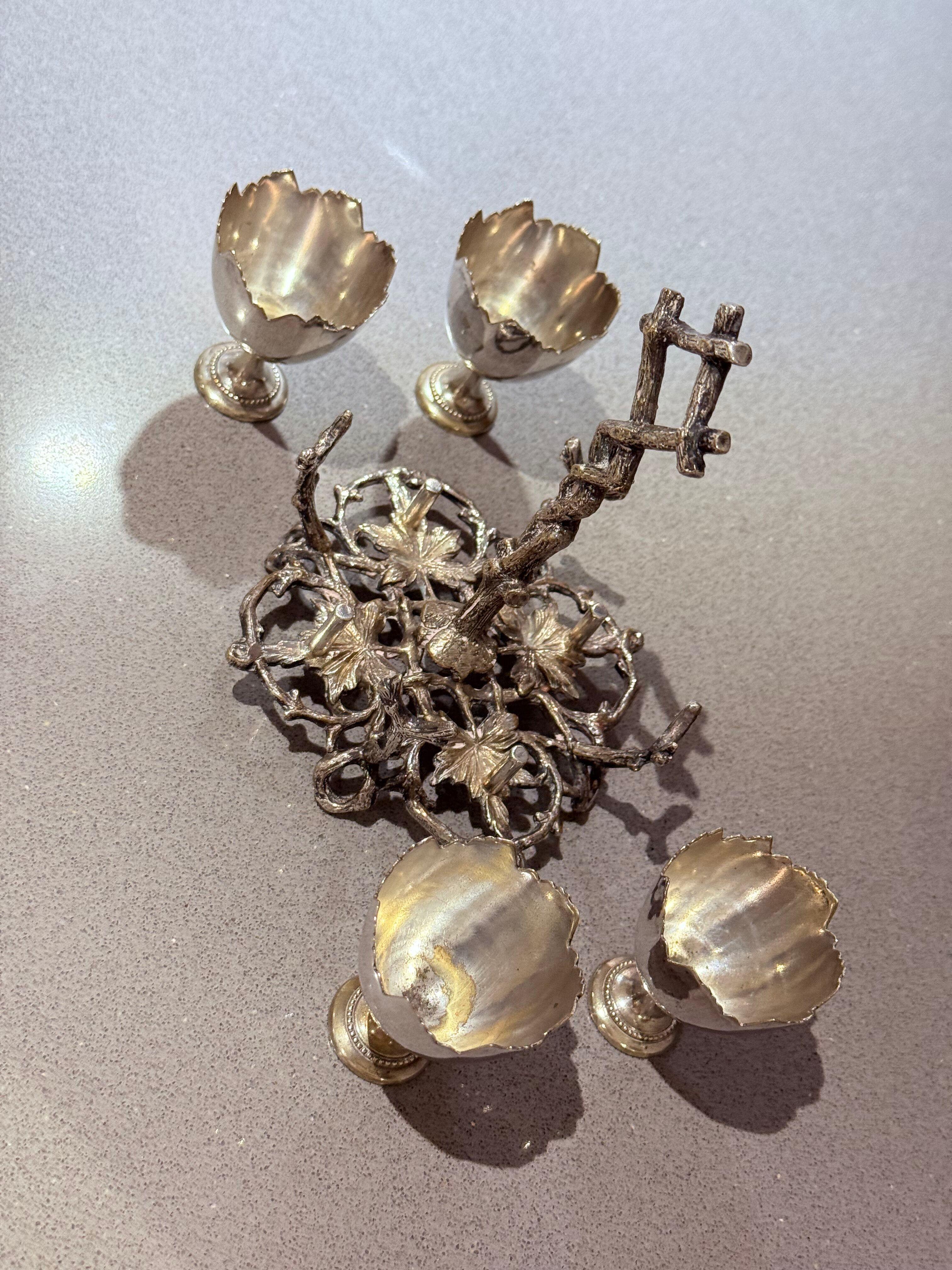 Late 19th Century Antique Silverplated Egg Cup Stand Four Small Egg Holders Ornate Victorian Style For Sale