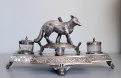Antique Silverplated Fox-themed Inkwell by James Deakin & Sons, England
