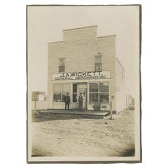 Antique Silverprint of Two Men in Front of Merchandise Store 'J.A. Wickett'