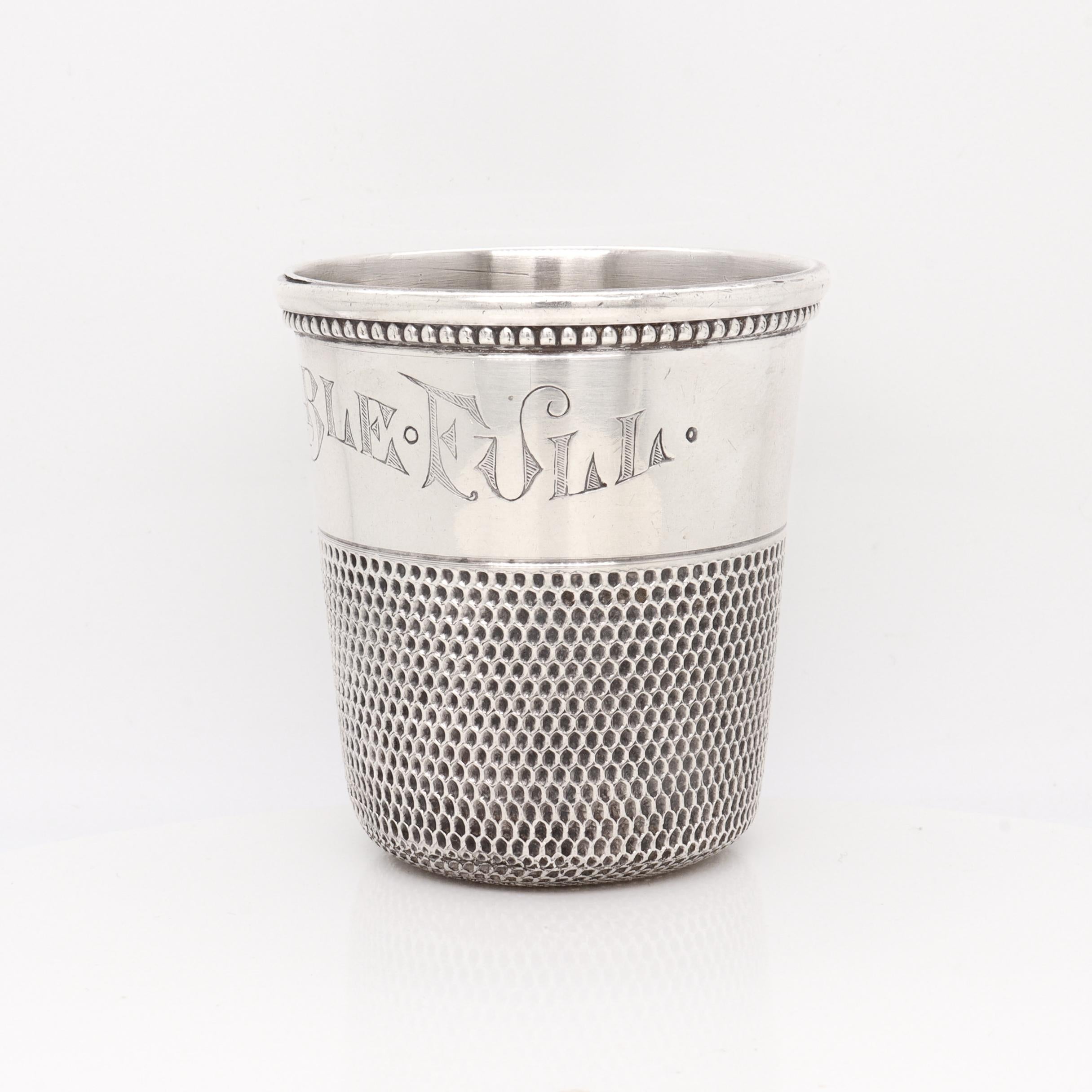 Antique Simmons Bros Sterling Silver Only A Thimble Full Liquor Measure / Jigger In Good Condition For Sale In Philadelphia, PA