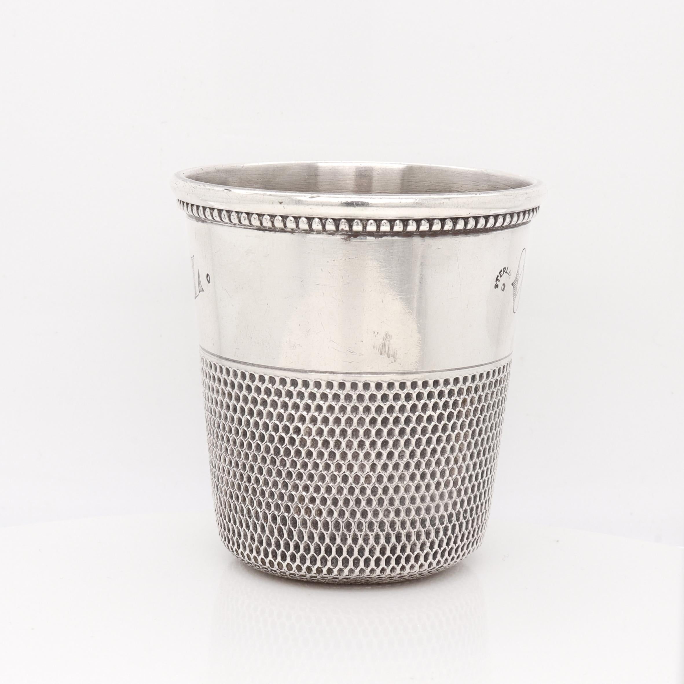 20th Century Antique Simmons Bros Sterling Silver Only A Thimble Full Liquor Measure / Jigger For Sale