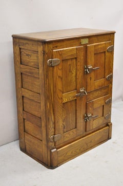 Antique Simmons Hardware Co White Clad Oak Wood Ice Box Chest Refrigerator