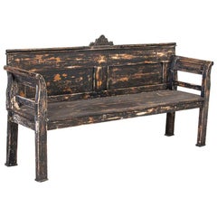 Antique Simple Black Painted Pine Bench from Hungary