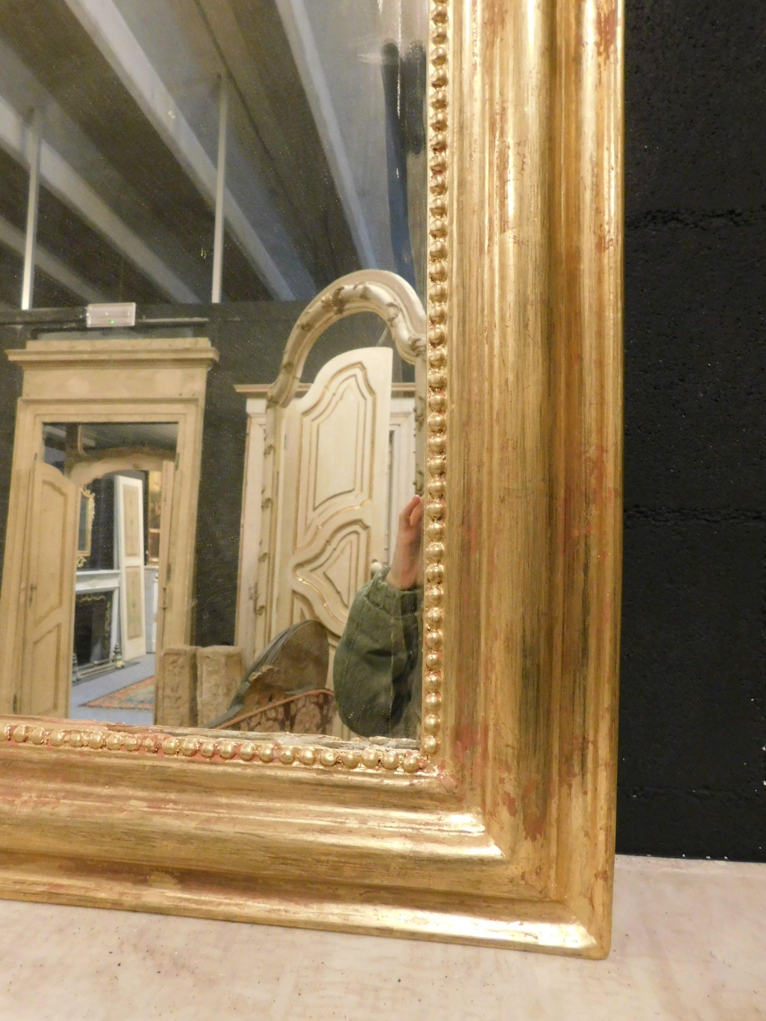 French Antique Simple Gilded Mirror with Frame Moved, 1800, France