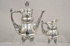 Antico Simpson Hall Miller 2076 Uccello inciso in argento placcato 4 pezzi Set da tè