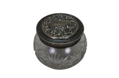 Antique Simpson Hall Miller Sterling Silver Lidded Cut Crystal Vanity Jar Pot 4"