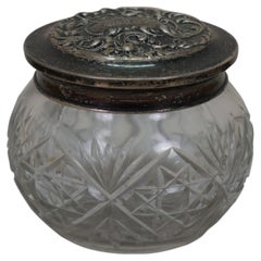 Antique Simpson Hall Miller Sterling Silver Lidded Cut Crystal Vanity Jar Pot 4"