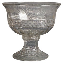 Antique Sinclaire Floral Cut & Engraved Tw-Piece Glass Punch Bowl & Base C1910