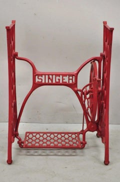 Antique Singer Cast Iron Red Treadle Sewing Machine Table Base